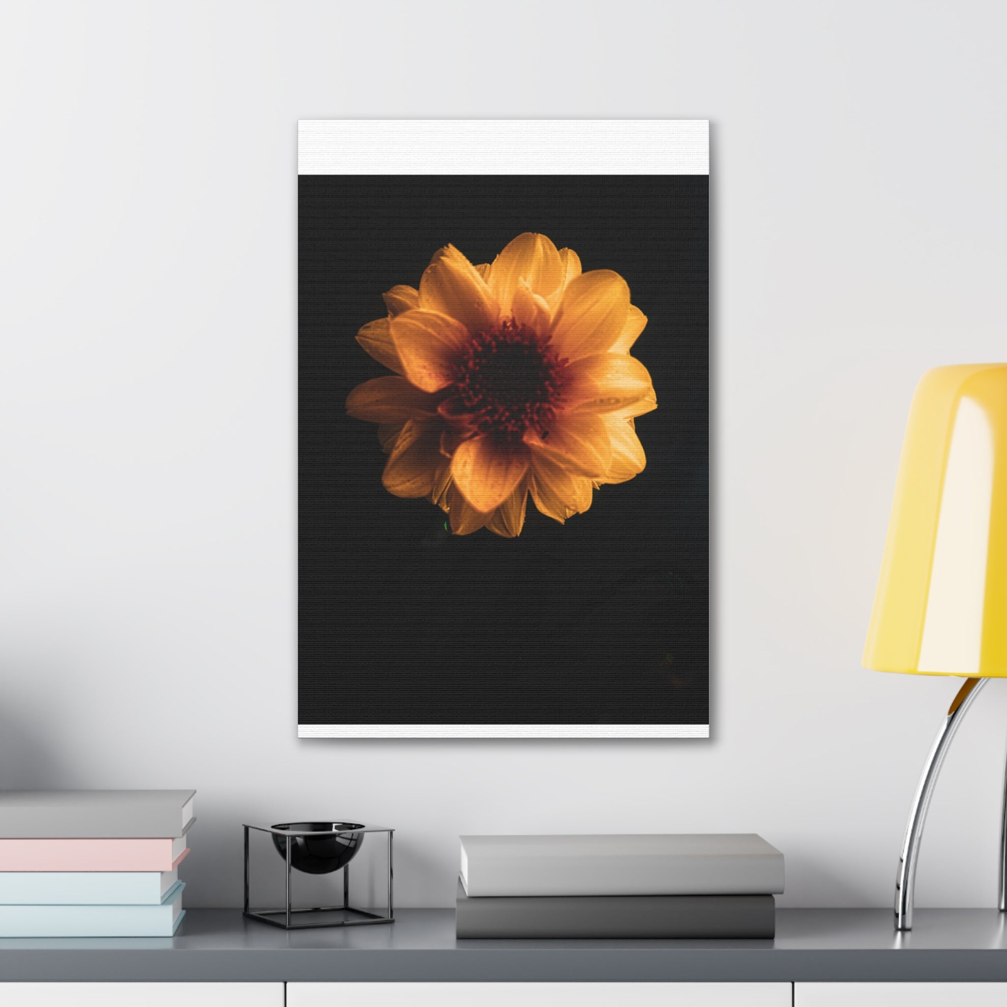Golden Sunflower Canvas Print — Dramatic Dark Floral Wall Art