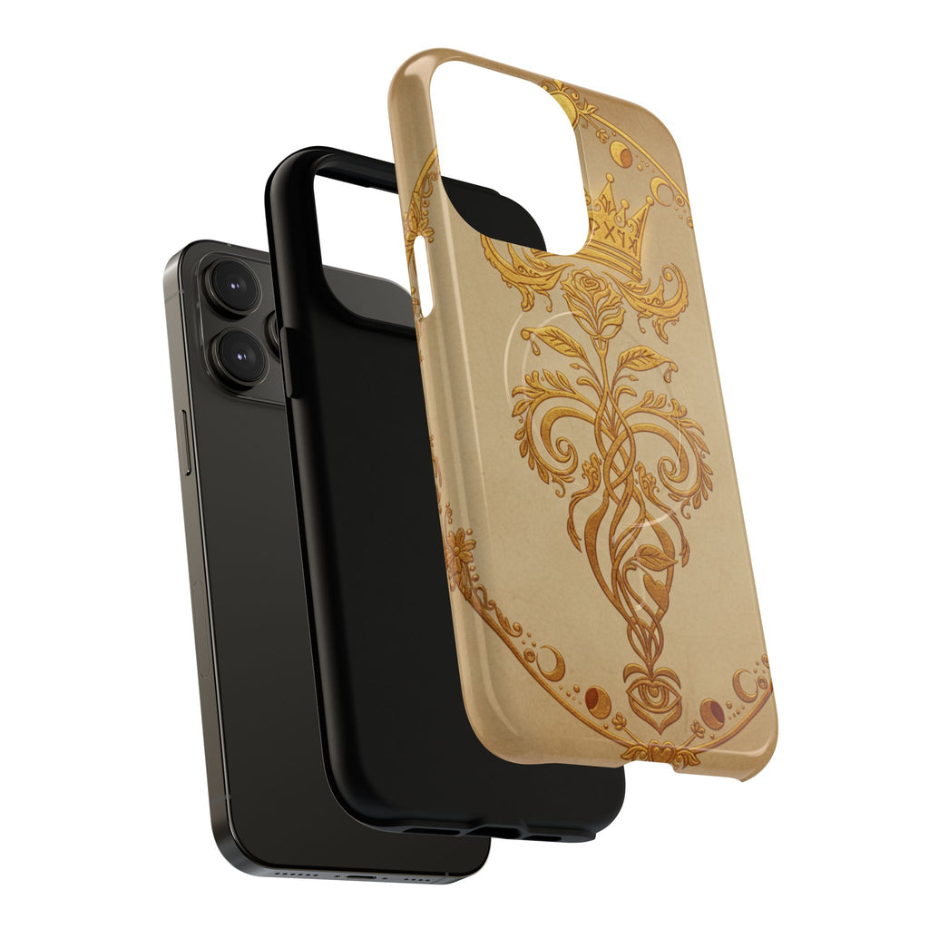 Gold Floral Crest Tough Phone Case — Protective Magnetic iPhone Cover
