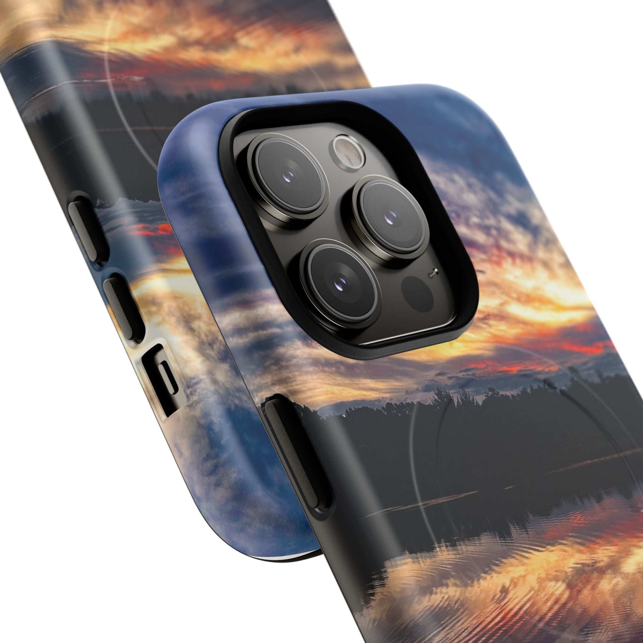 Sunset Lake Tough Magnetic Phone Case — Durable Magnetic Mount iPhone Case with Scenic Reflection Design