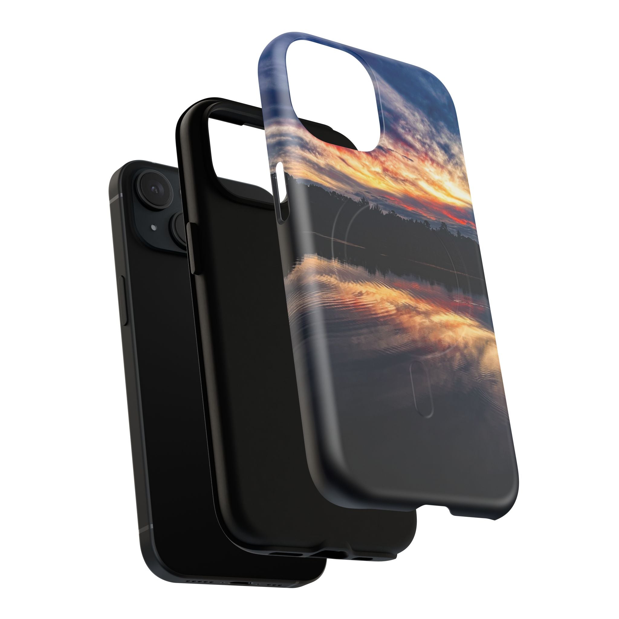 Sunset Lake Tough Magnetic Phone Case — Durable Magnetic Mount iPhone Case with Scenic Reflection Design