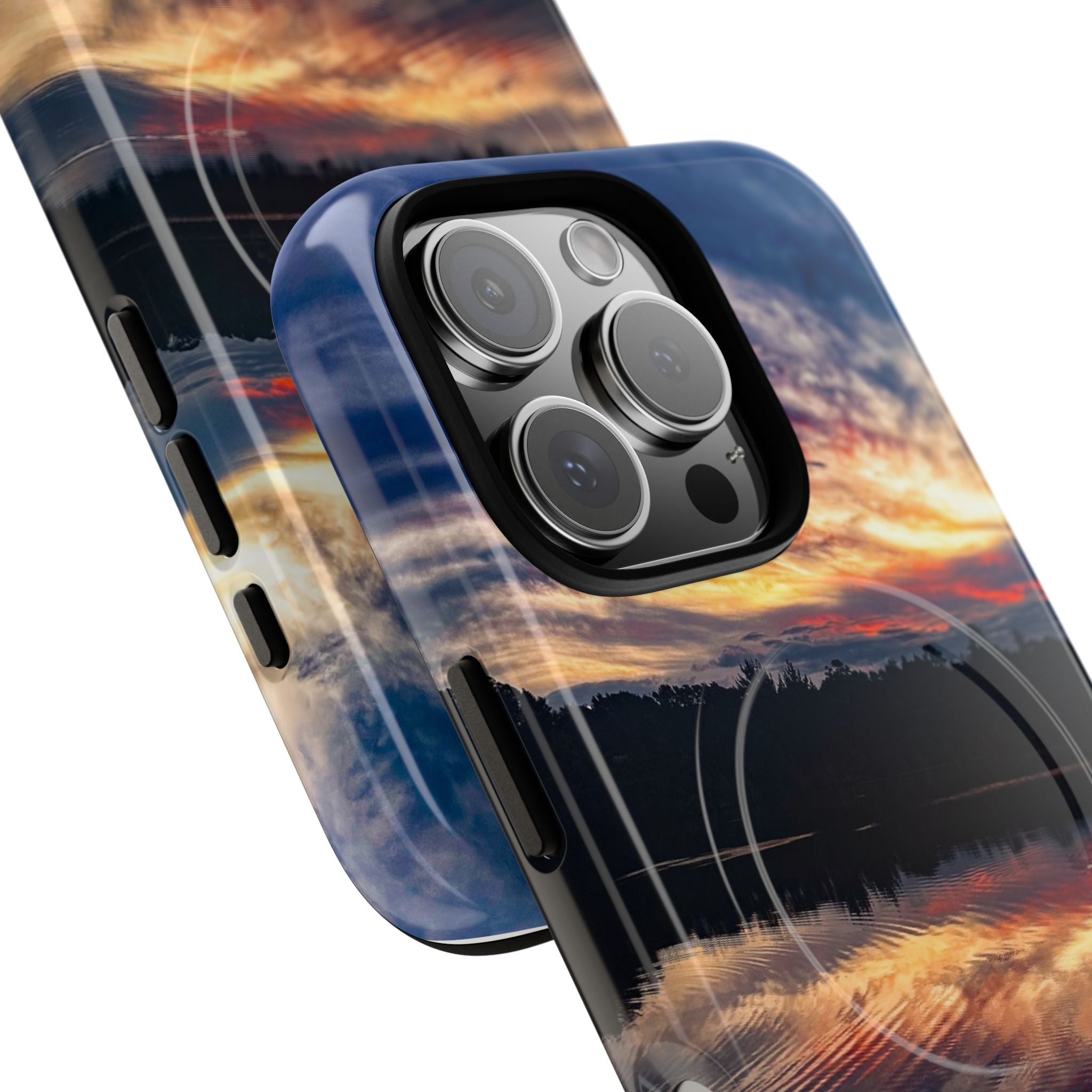Sunset Lake Tough Magnetic Phone Case — Durable Magnetic Mount iPhone Case with Scenic Reflection Design