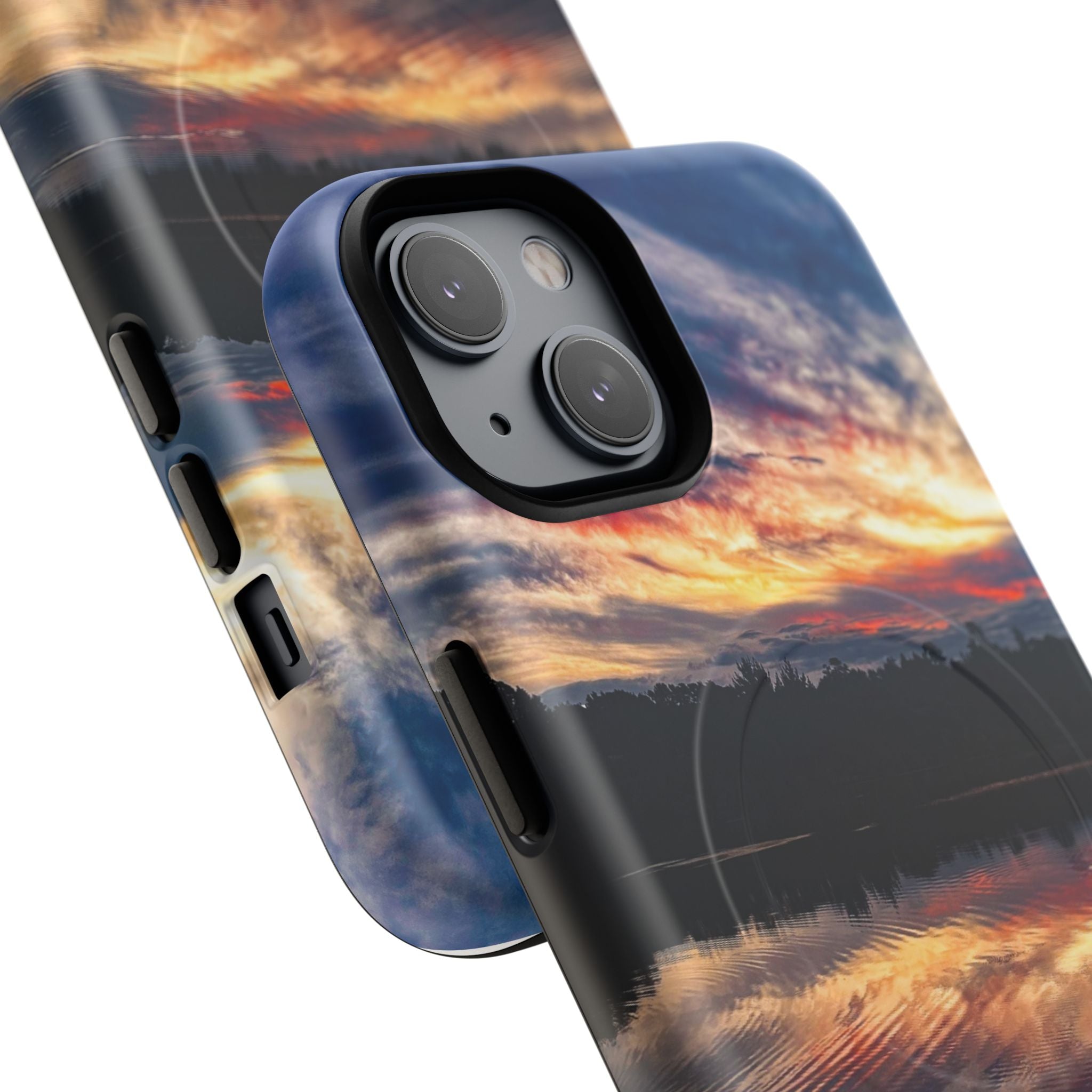 Sunset Lake Tough Magnetic Phone Case — Durable Magnetic Mount iPhone Case with Scenic Reflection Design