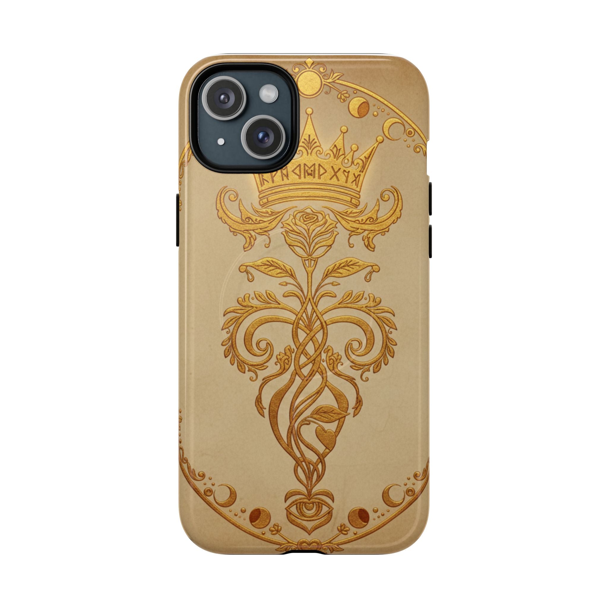 Gold Floral Crest Tough Phone Case — Protective Magnetic iPhone Cover