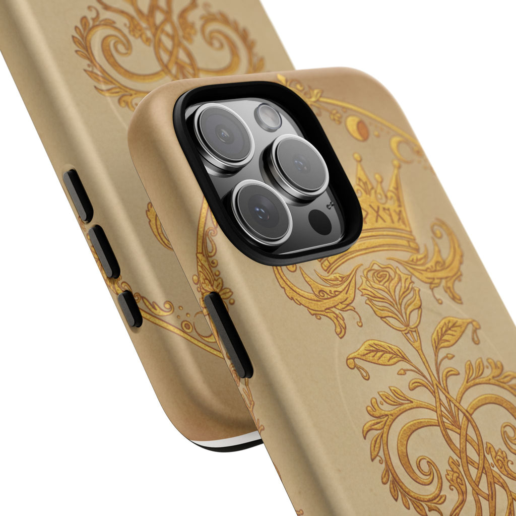 Gold Floral Crest Tough Phone Case — Protective Magnetic iPhone Cover