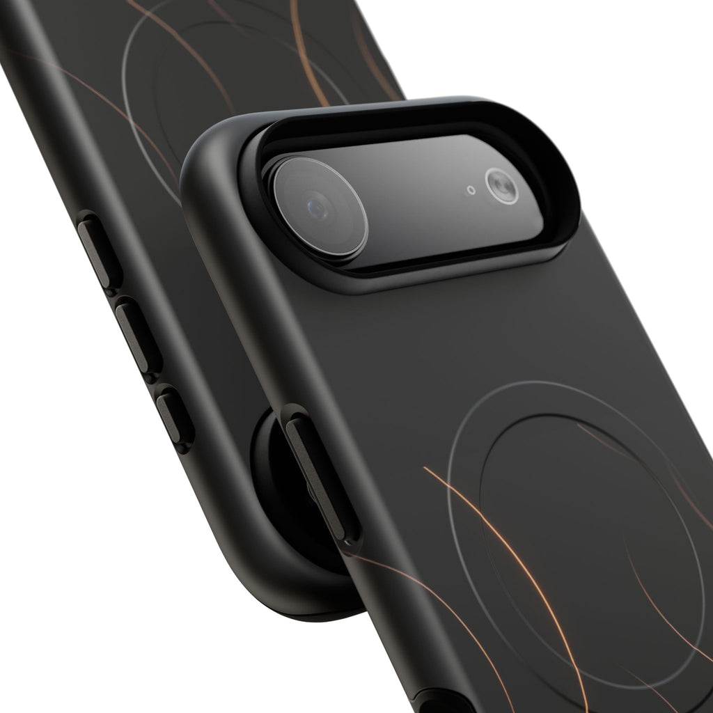 Magnetic Tough Phone Case — Black Minimalist Rings, Shockproof Magnetic Grip