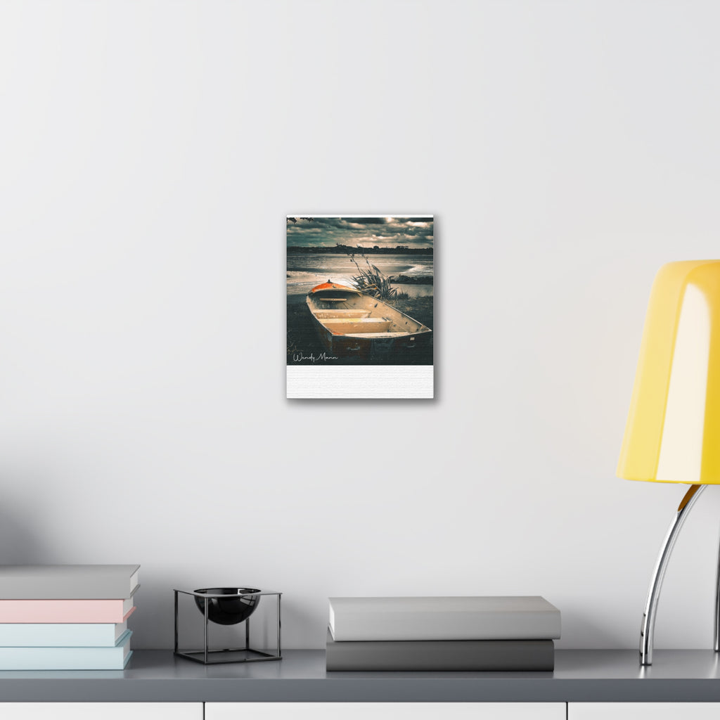 Vintage Rowboat Canvas Wall Art – Moody Coastal Landscape Print