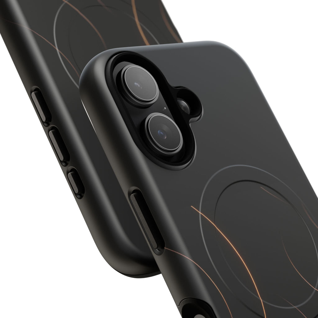 Magnetic Tough Phone Case — Black Minimalist Rings, Shockproof Magnetic Grip