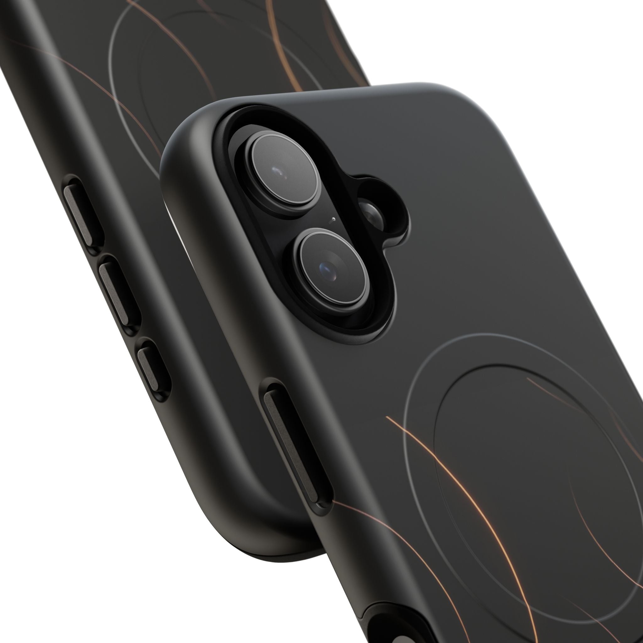 Magnetic Tough Phone Case — Black Minimalist Rings, Shockproof Magnetic Grip