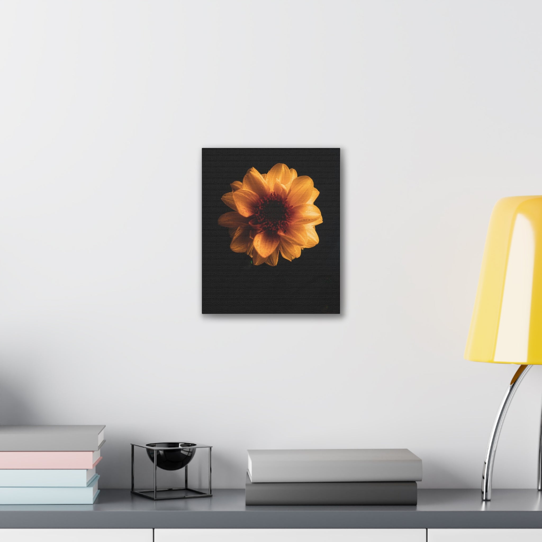 Golden Sunflower Canvas Print — Dramatic Dark Floral Wall Art