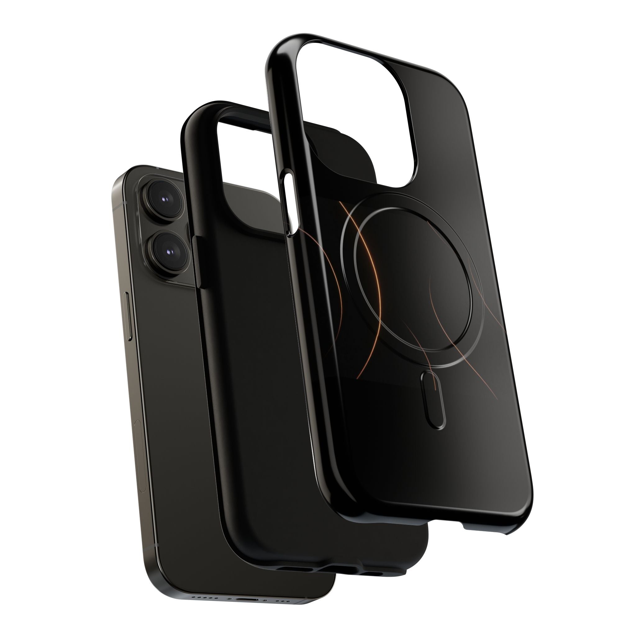 Magnetic Tough Phone Case — Black Minimalist Rings, Shockproof Magnetic Grip
