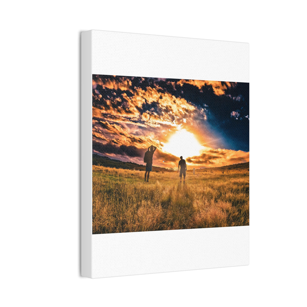 Sunset Field Canvas Wall Art — Silhouetted Figures at Golden Hour