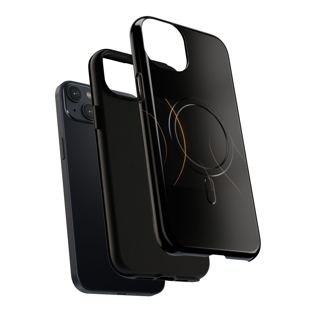 Magnetic Tough Phone Case — Black Minimalist Rings, Shockproof Magnetic Grip
