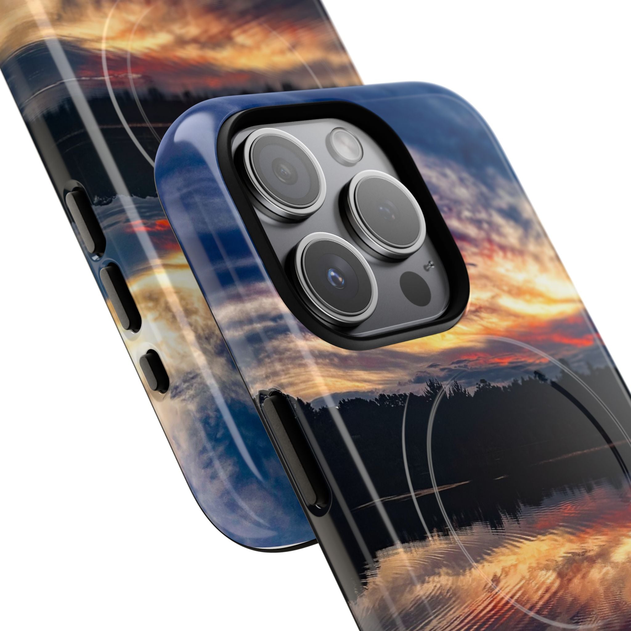 Sunset Lake Tough Magnetic Phone Case — Durable Magnetic Mount iPhone Case with Scenic Reflection Design