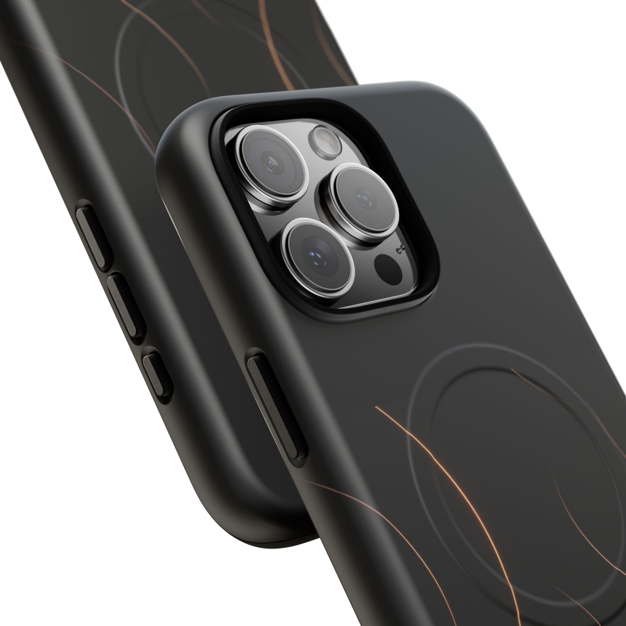 Magnetic Tough Phone Case — Black Minimalist Rings, Shockproof Magnetic Grip