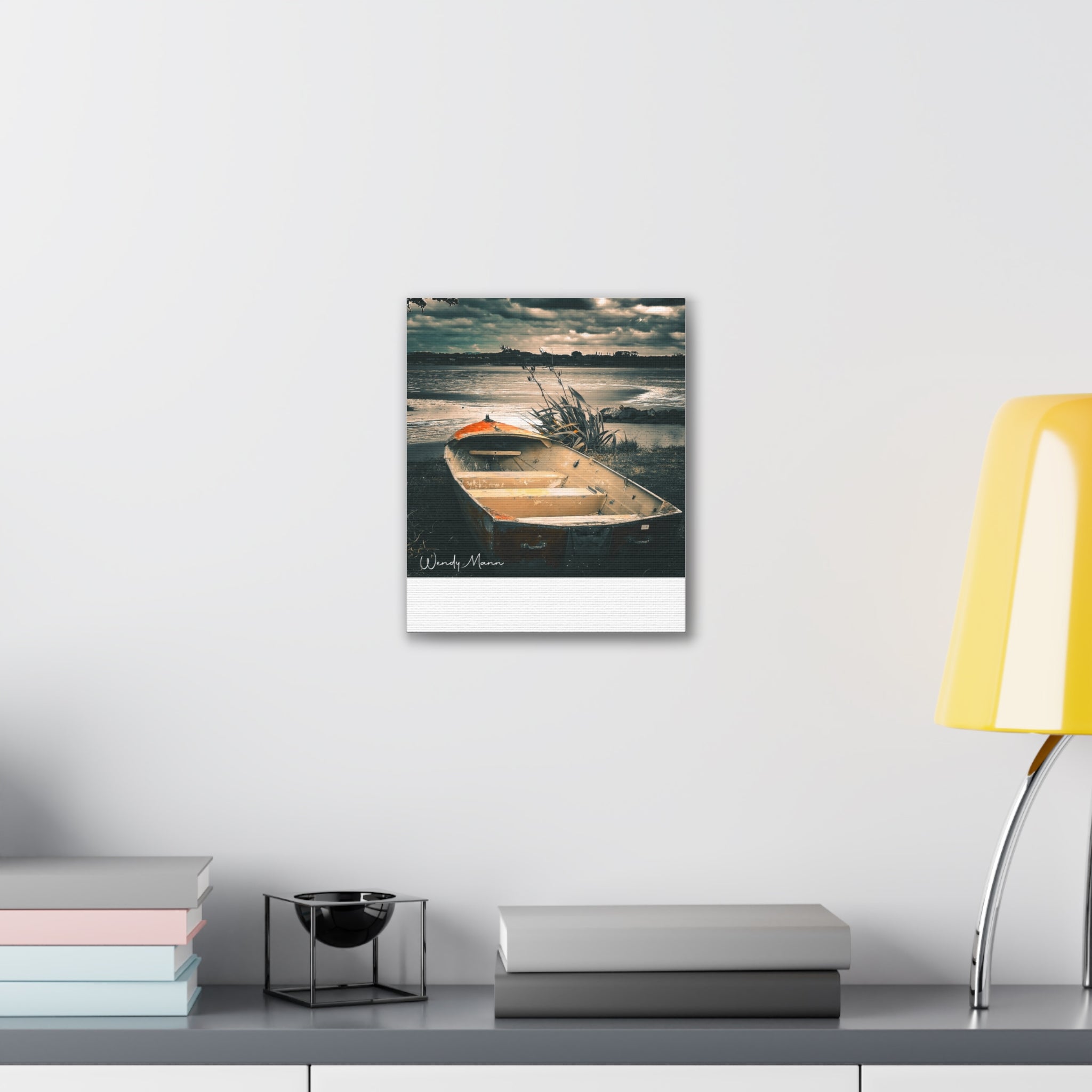 Vintage Rowboat Canvas Wall Art – Moody Coastal Landscape Print