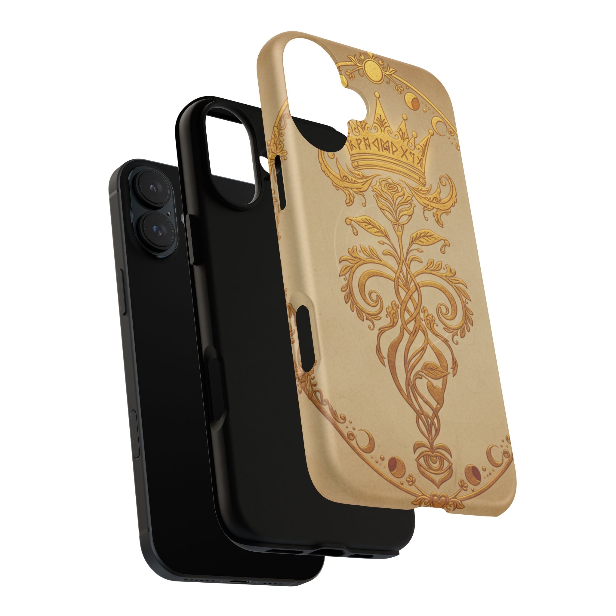 Gold Floral Crest Tough Phone Case — Protective Magnetic iPhone Cover