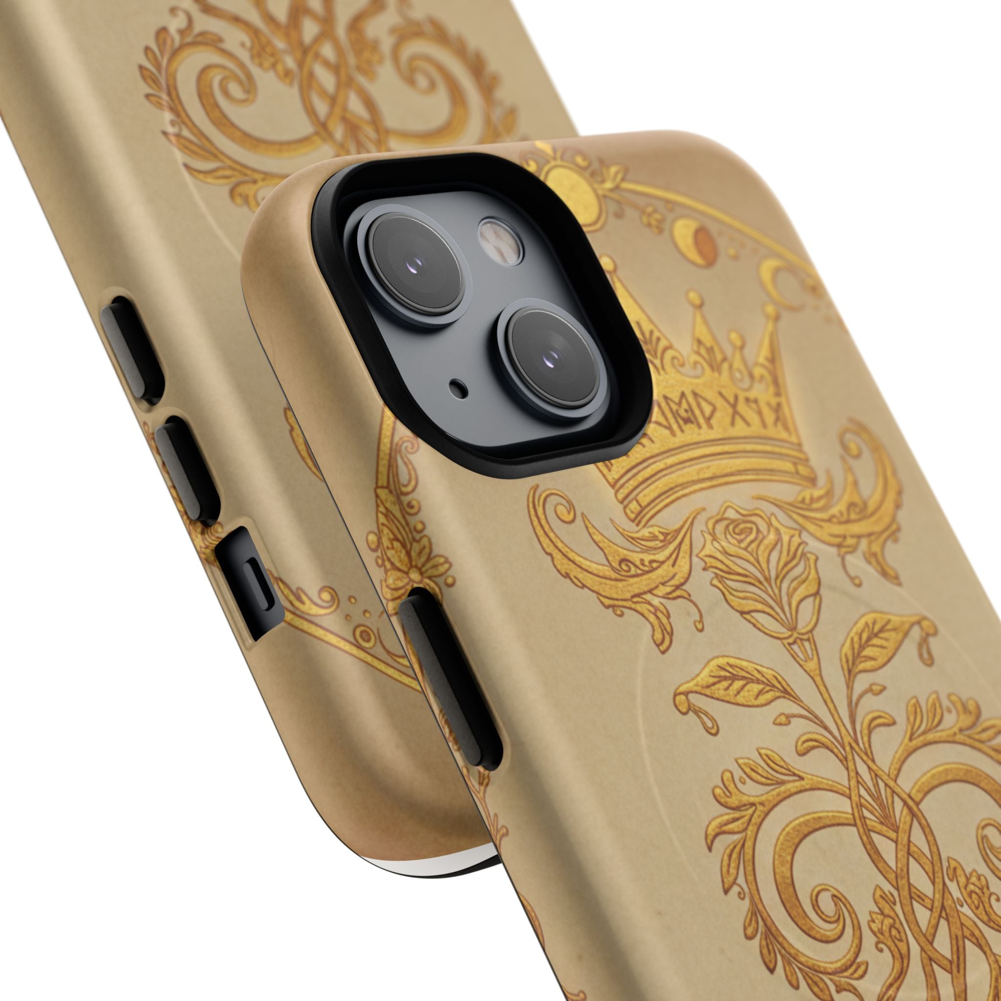Gold Floral Crest Tough Phone Case — Protective Magnetic iPhone Cover