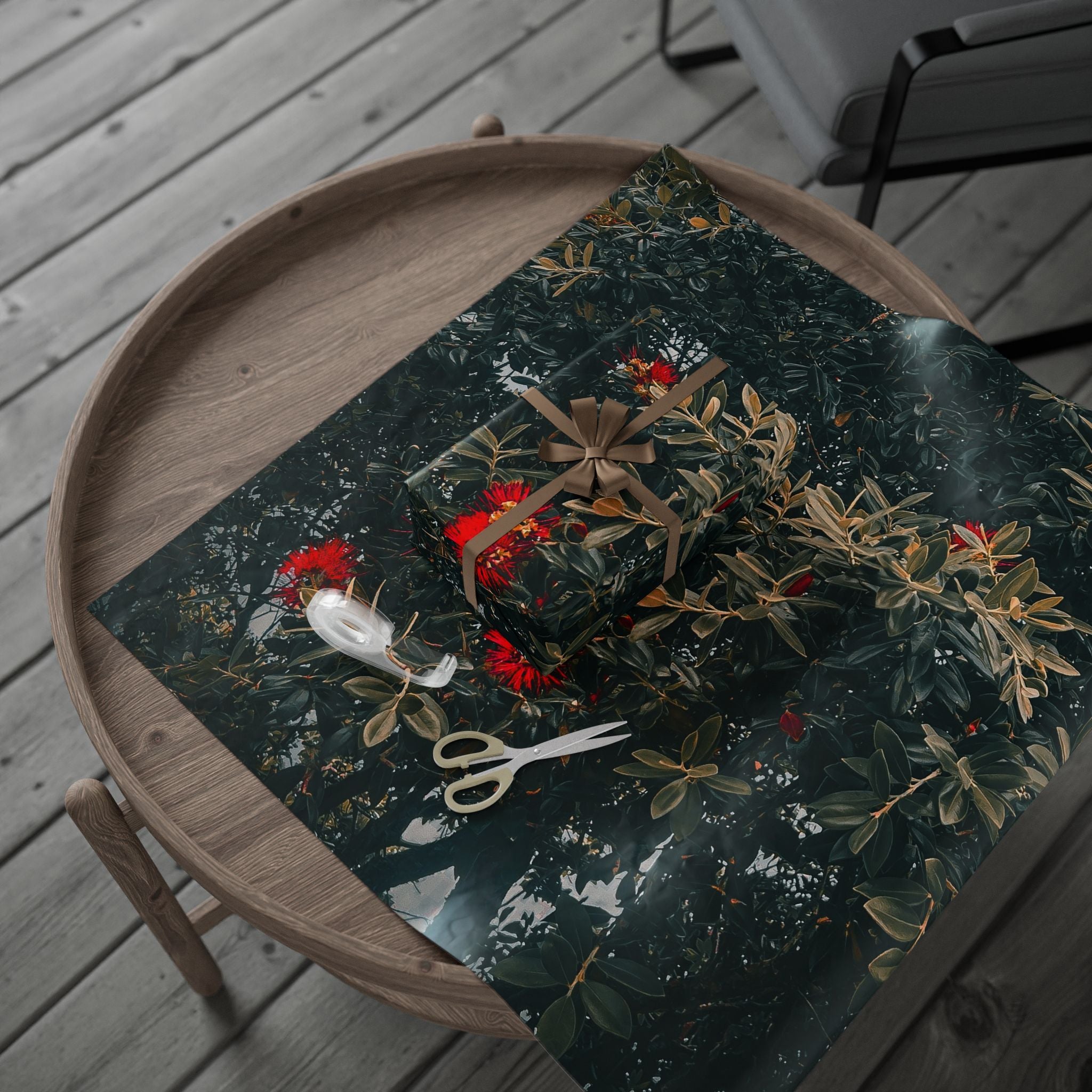 Wrapping Paper — Dark Floral Pōhutukawa Pattern Gift Wrap