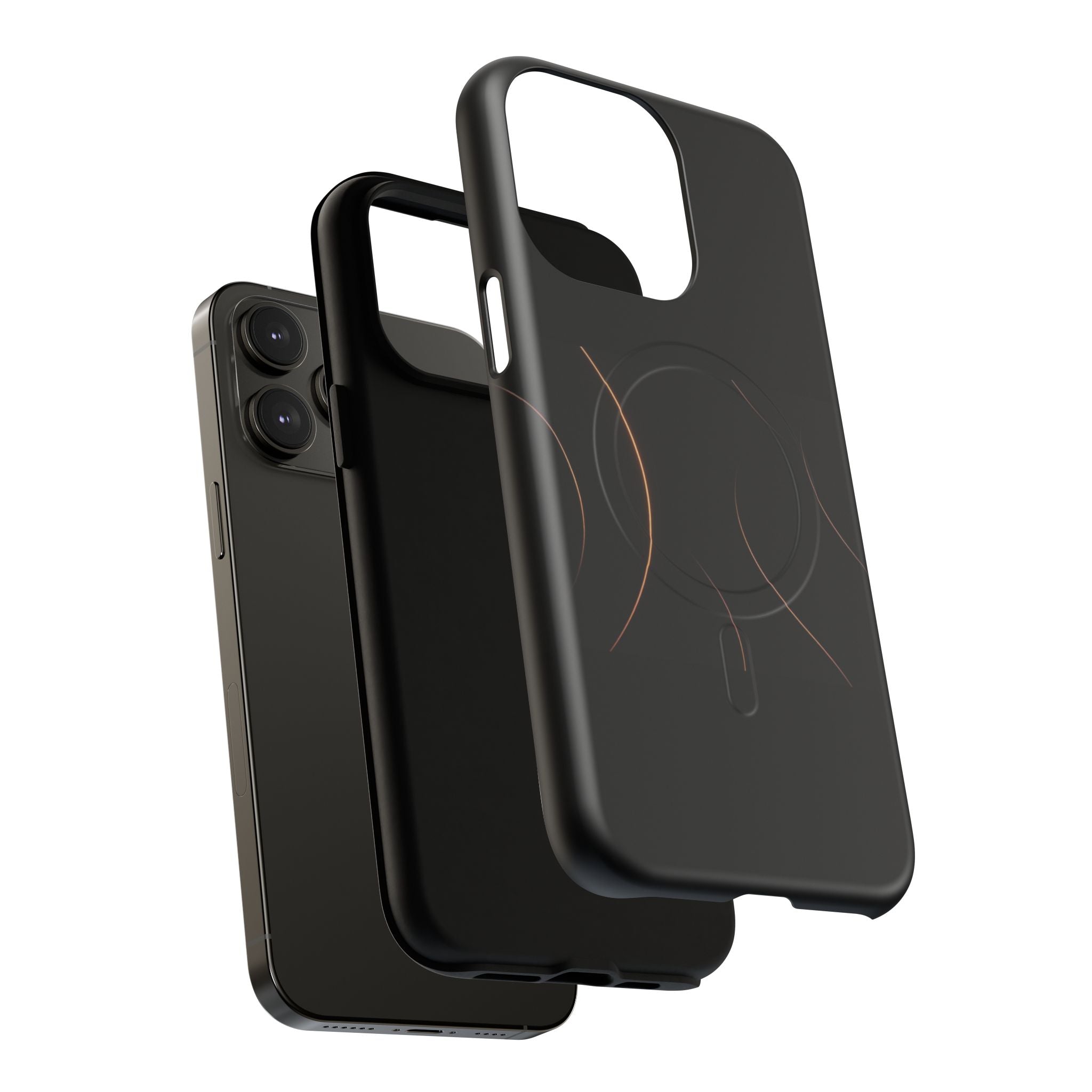 Magnetic Tough Phone Case — Black Minimalist Rings, Shockproof Magnetic Grip