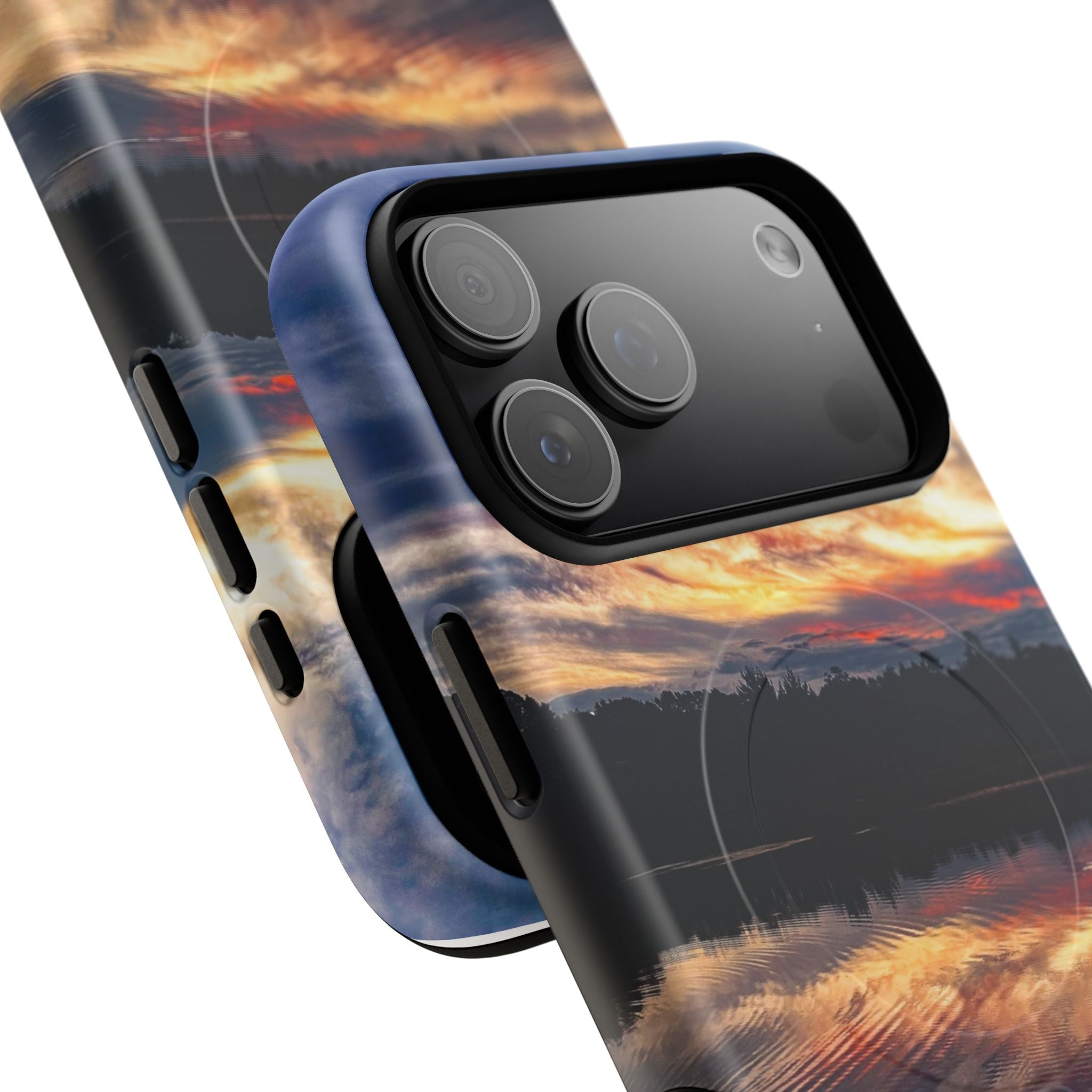 Sunset Lake Tough Magnetic Phone Case — Durable Magnetic Mount iPhone Case with Scenic Reflection Design