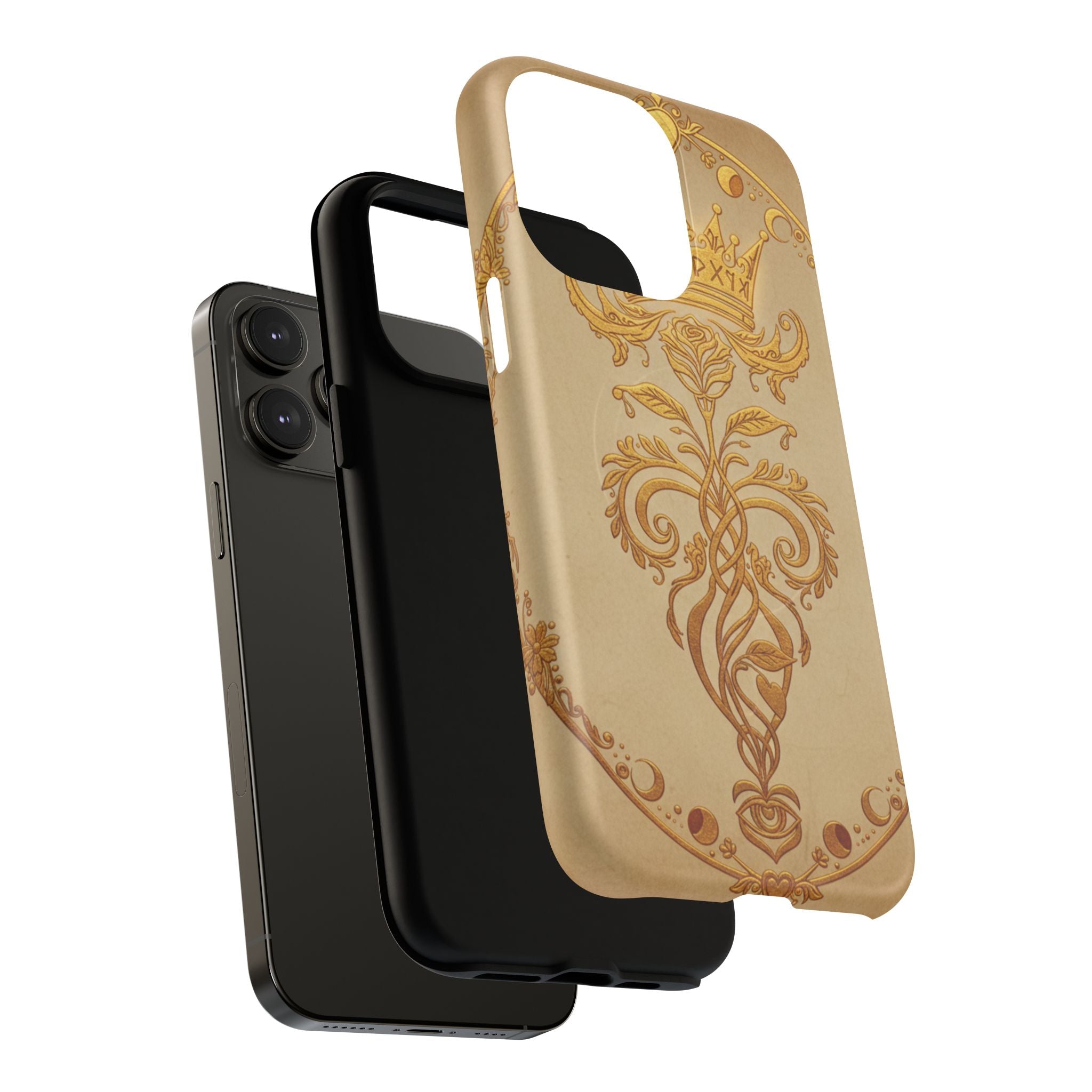 Gold Floral Crest Tough Phone Case — Protective Magnetic iPhone Cover