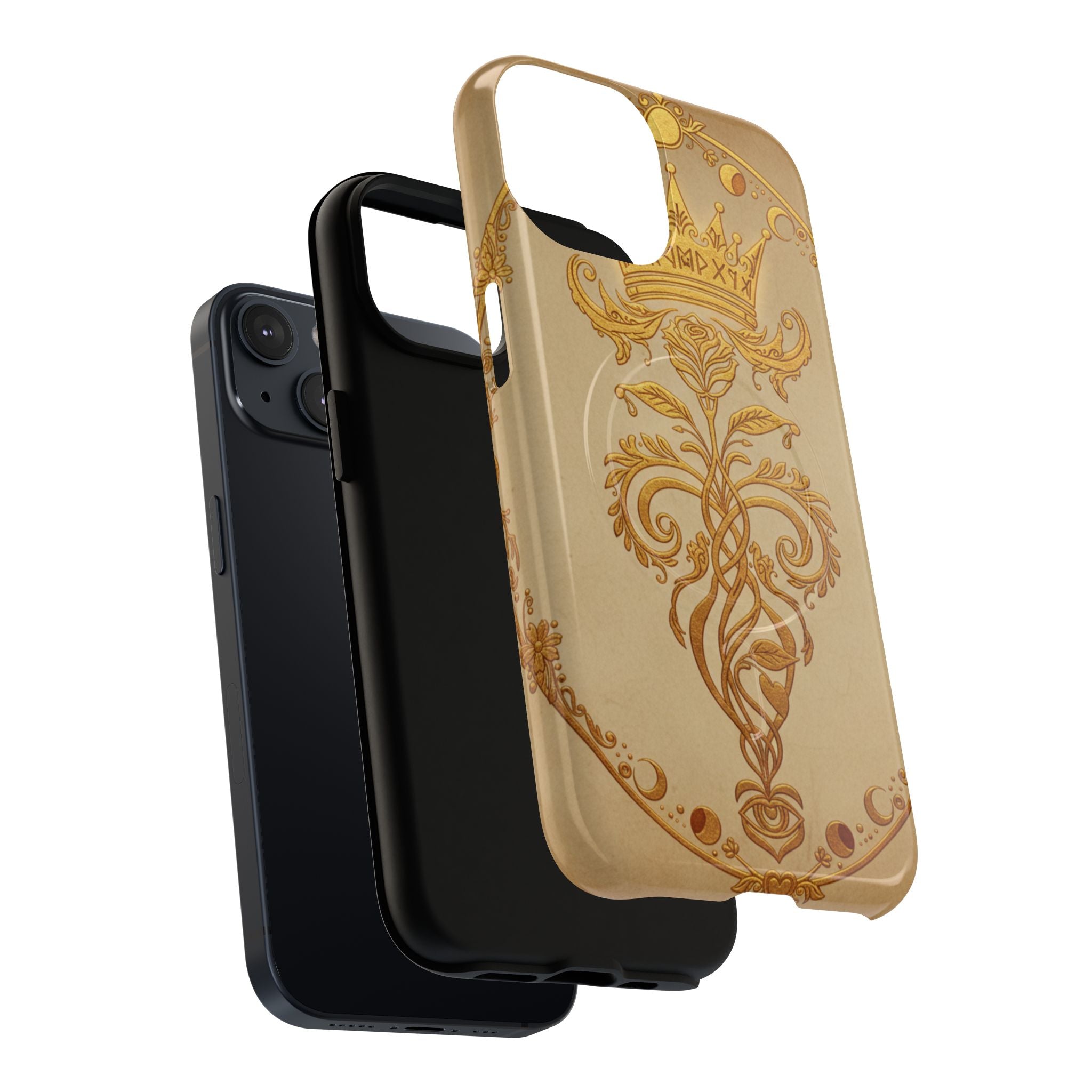 Gold Floral Crest Tough Phone Case — Protective Magnetic iPhone Cover