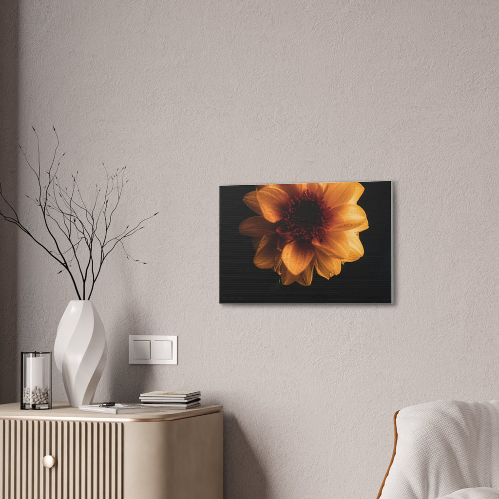 Golden Sunflower Canvas Print — Dramatic Dark Floral Wall Art