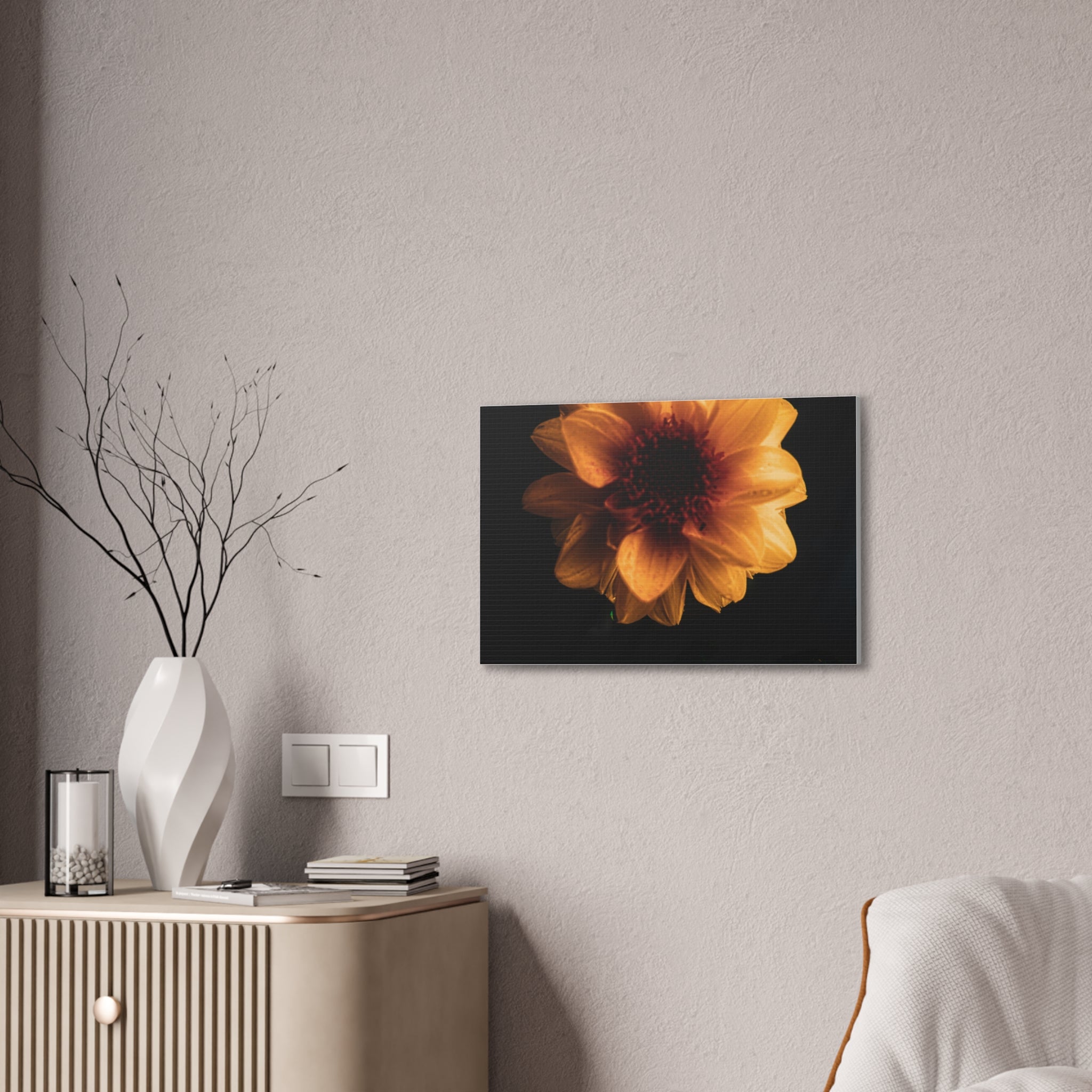 Golden Sunflower Canvas Print — Dramatic Dark Floral Wall Art