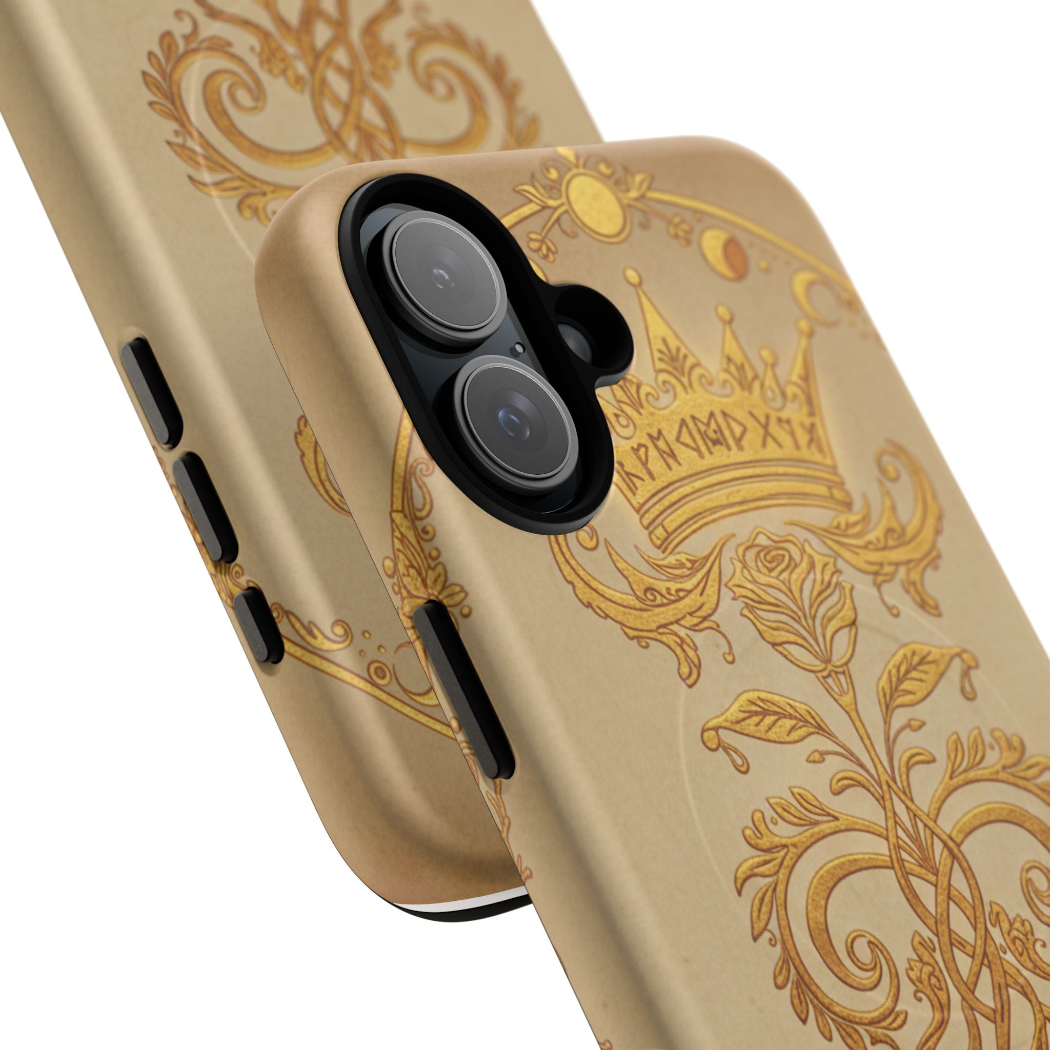 Gold Floral Crest Tough Phone Case — Protective Magnetic iPhone Cover
