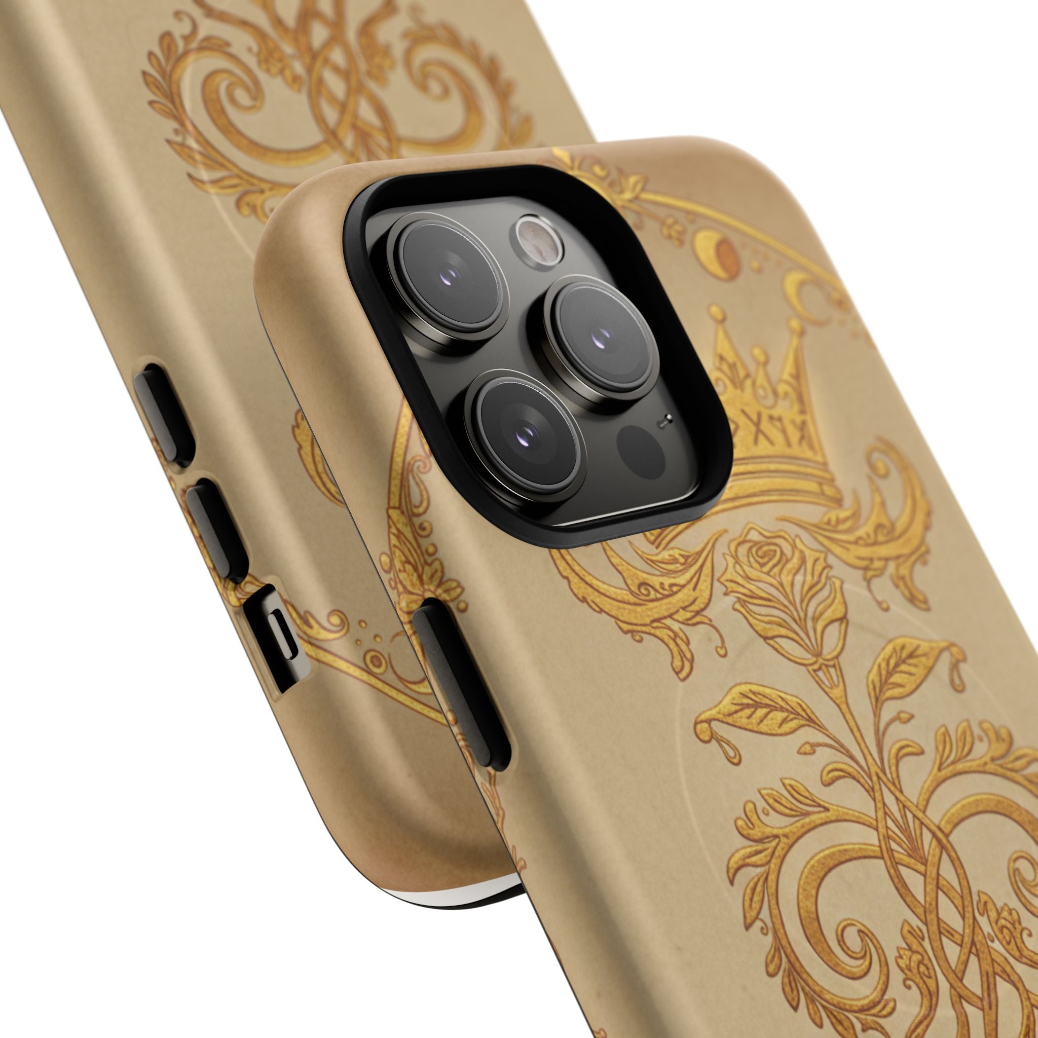 Gold Floral Crest Tough Phone Case — Protective Magnetic iPhone Cover