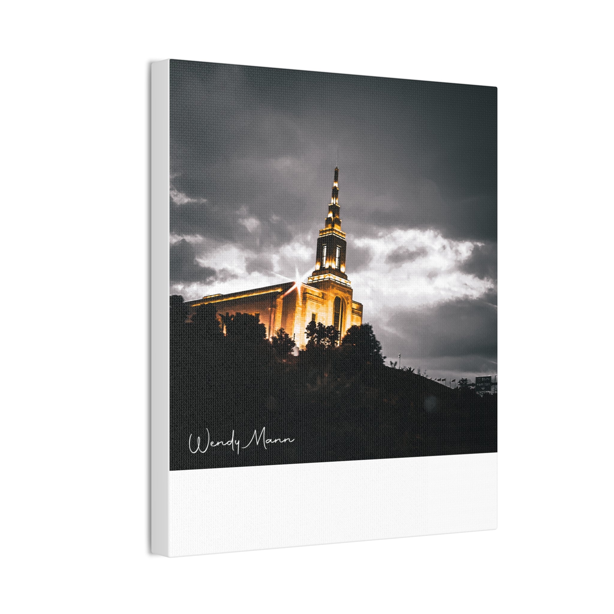 Illuminated Temple Nightscape Canvas