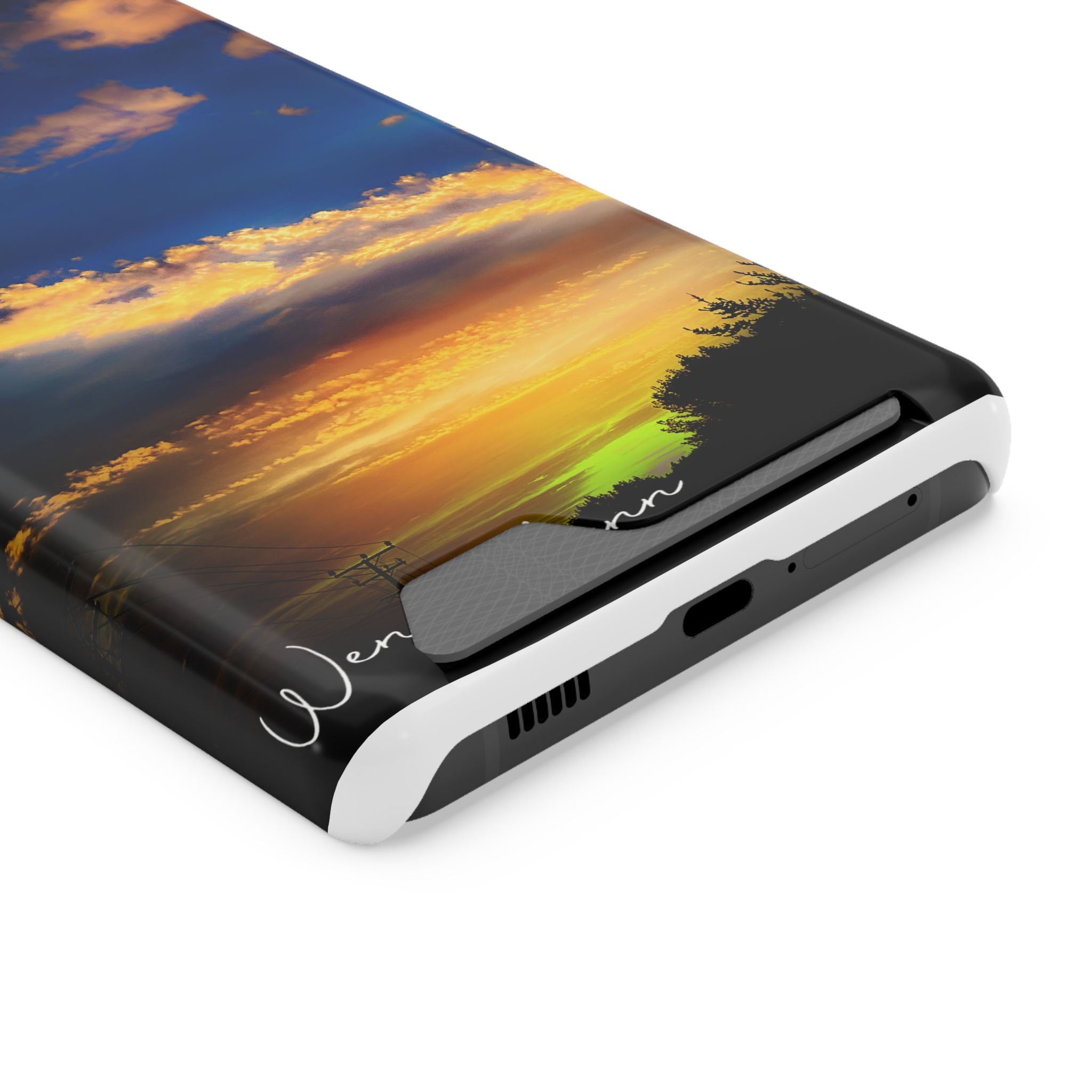 Sunset Sky Phone Case with Card Holder — Scenic Evening Landscape Wallet Case