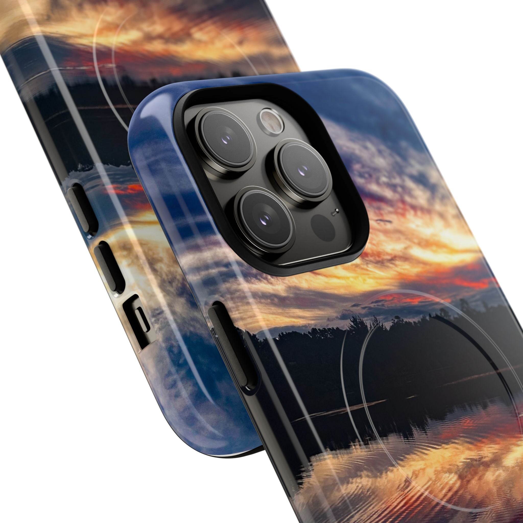 Sunset Lake Tough Magnetic Phone Case — Durable Magnetic Mount iPhone Case with Scenic Reflection Design