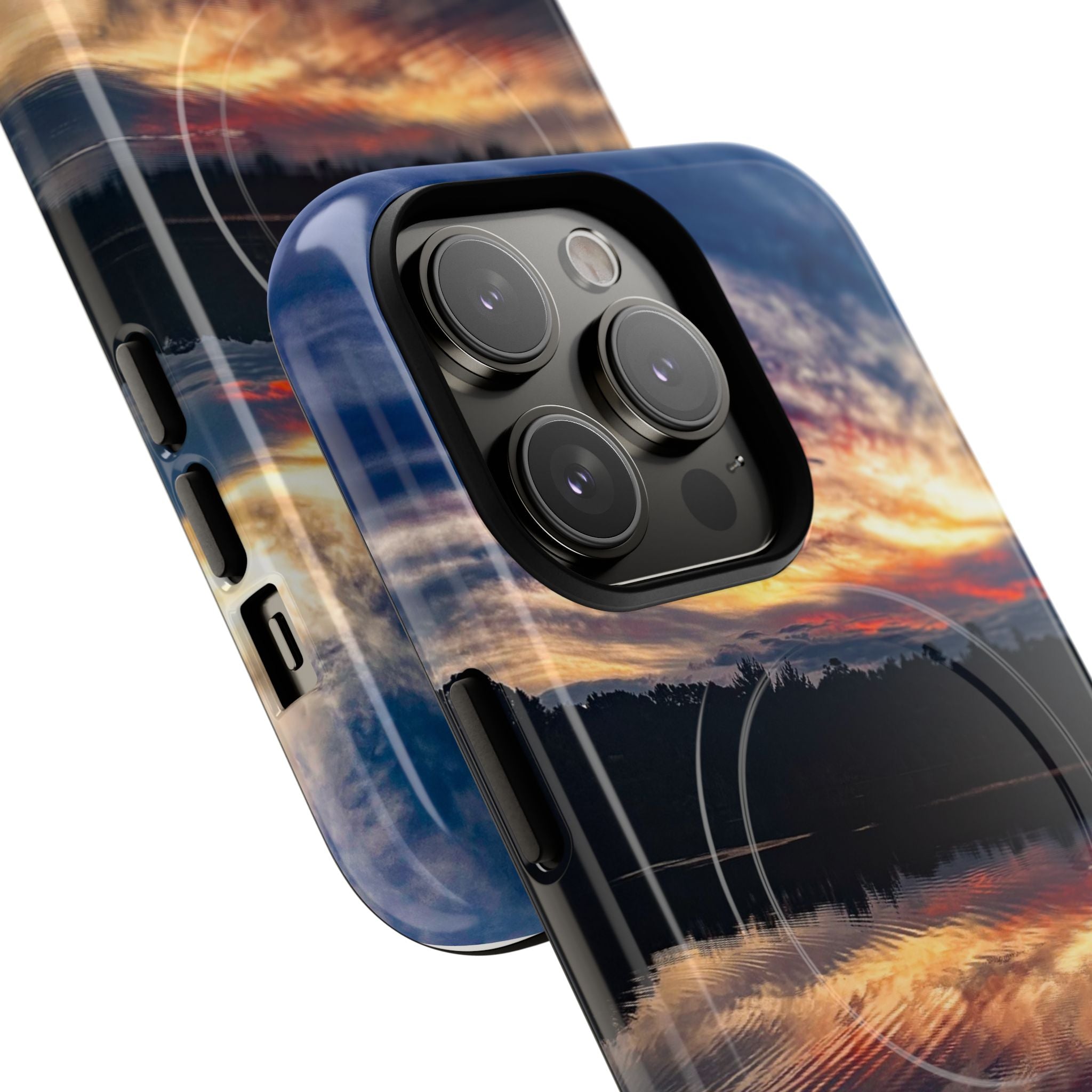 Sunset Lake Tough Magnetic Phone Case — Durable Magnetic Mount iPhone Case with Scenic Reflection Design