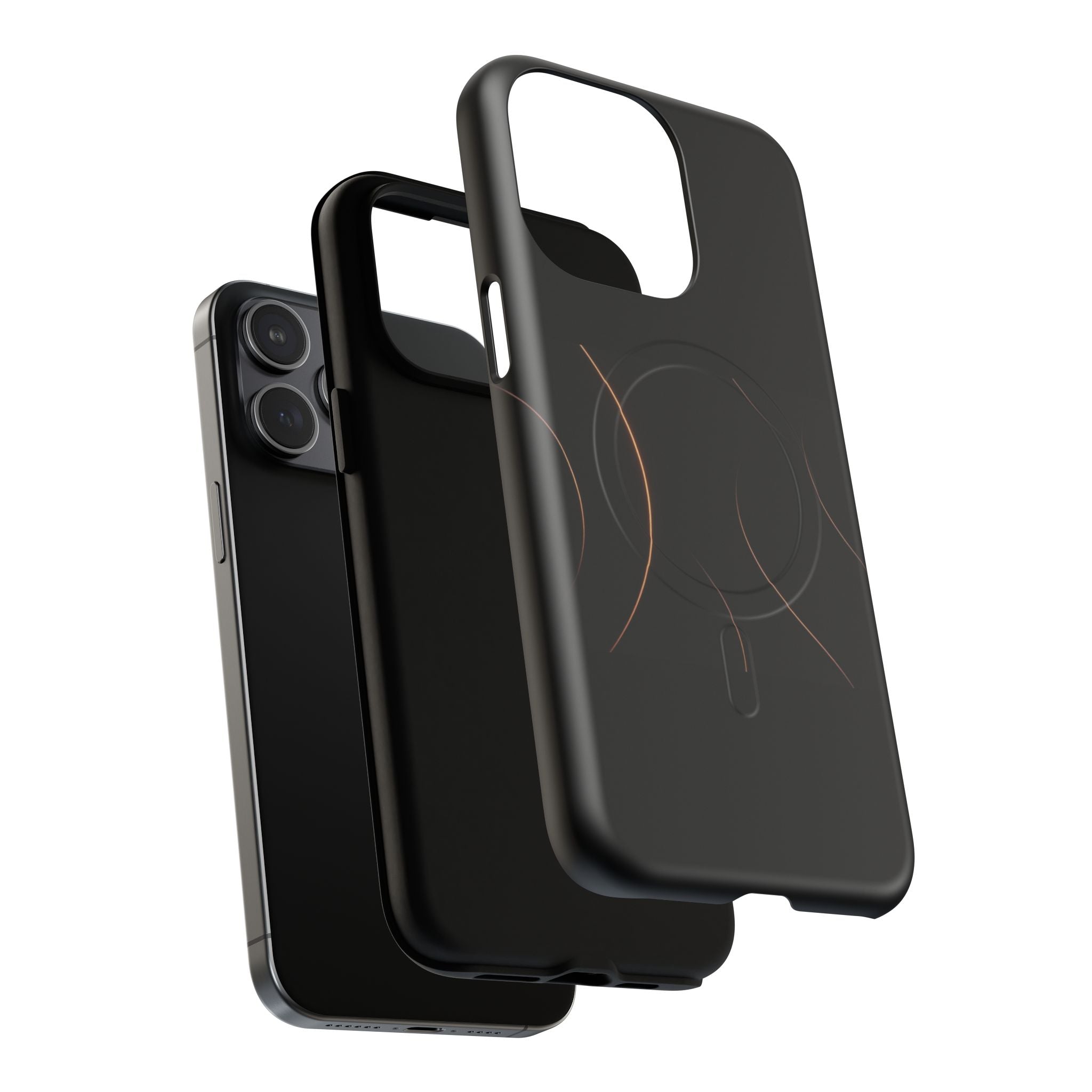 Magnetic Tough Phone Case — Black Minimalist Rings, Shockproof Magnetic Grip
