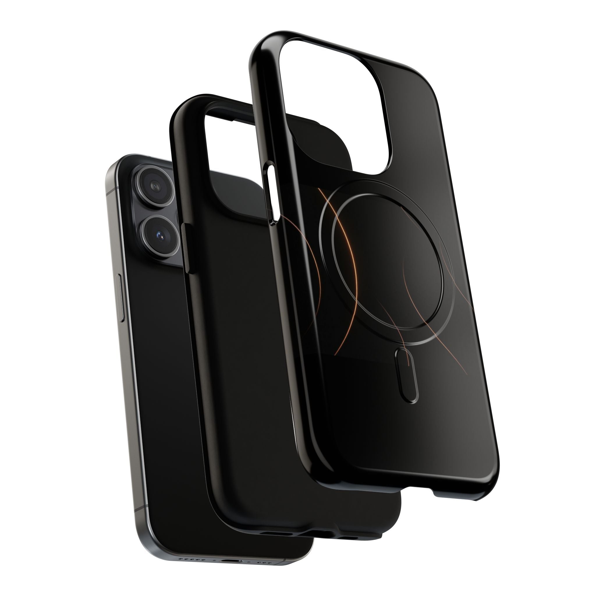 Magnetic Tough Phone Case — Black Minimalist Rings, Shockproof Magnetic Grip