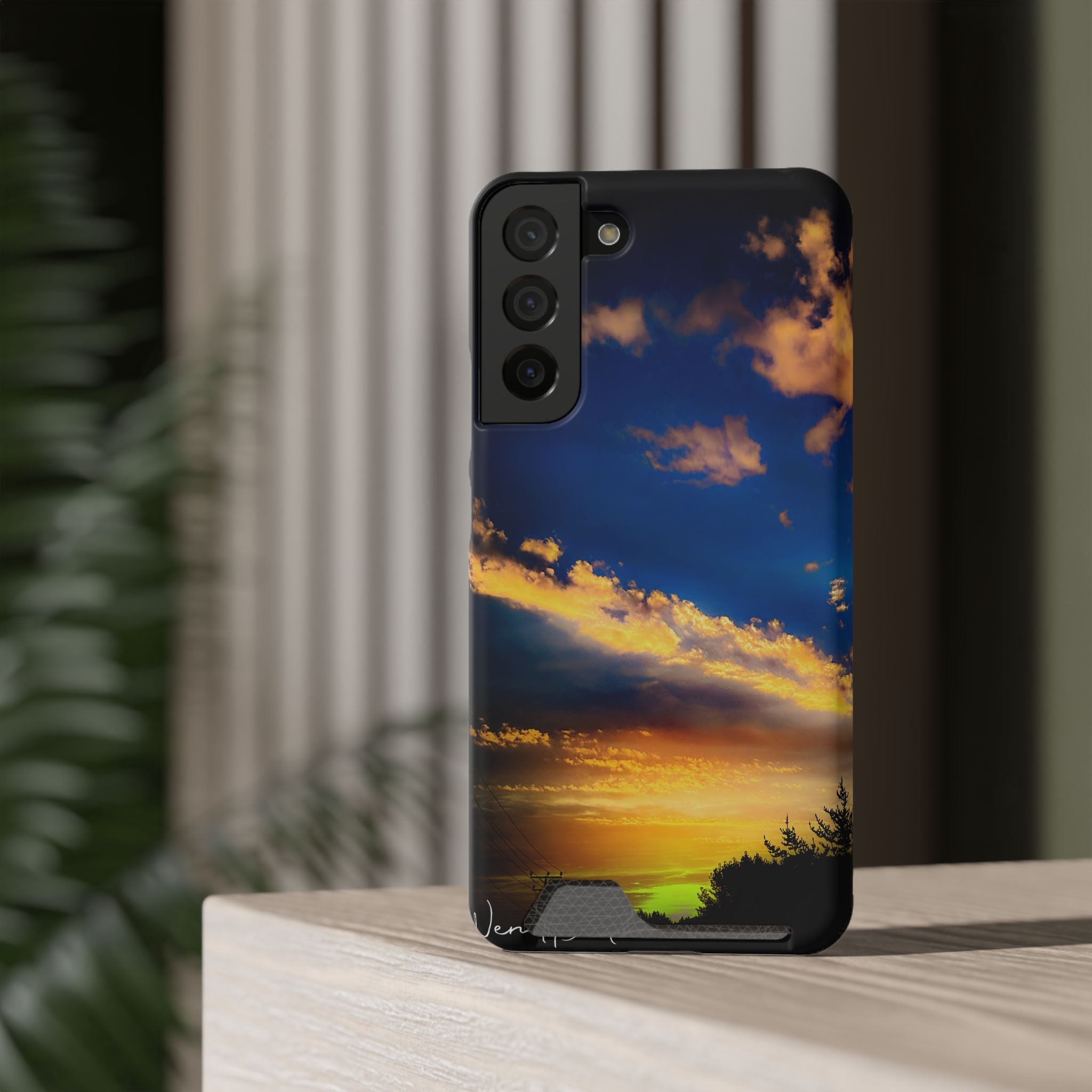 Sunset Sky Phone Case with Card Holder — Scenic Evening Landscape Wallet Case