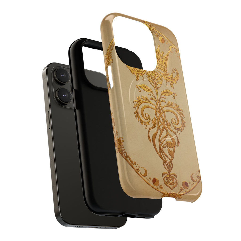 Gold Floral Crest Tough Phone Case — Protective Magnetic iPhone Cover