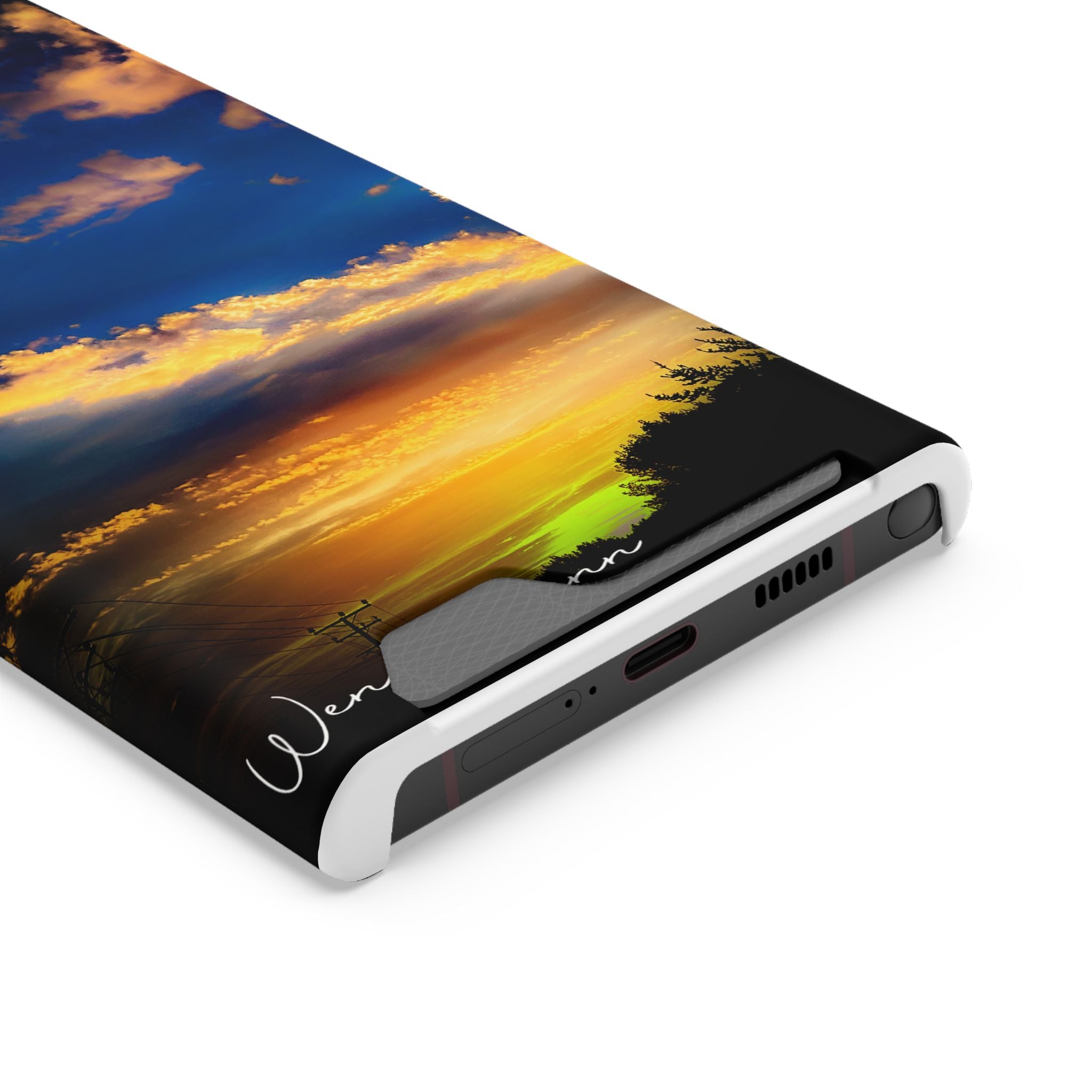 Sunset Sky Phone Case with Card Holder — Scenic Evening Landscape Wallet Case