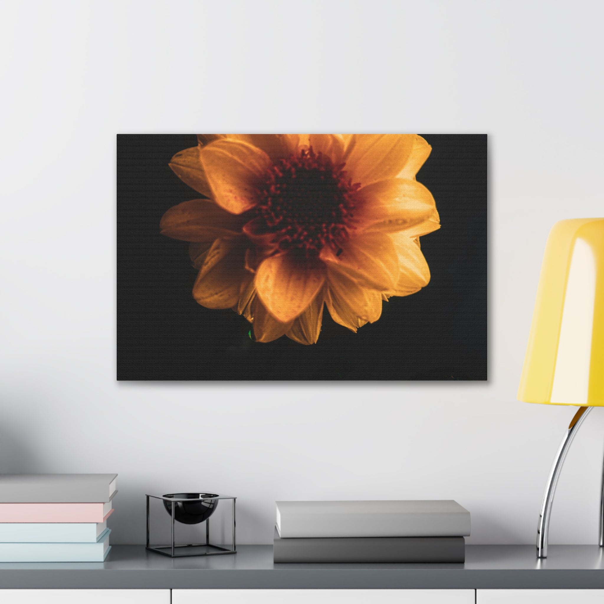Golden Sunflower Canvas Print — Dramatic Dark Floral Wall Art