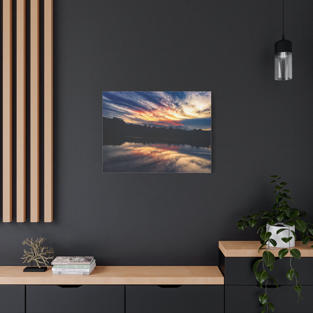 Sunset Lake Reflection Matte Canvas Wall Art — Stretched 1.25"