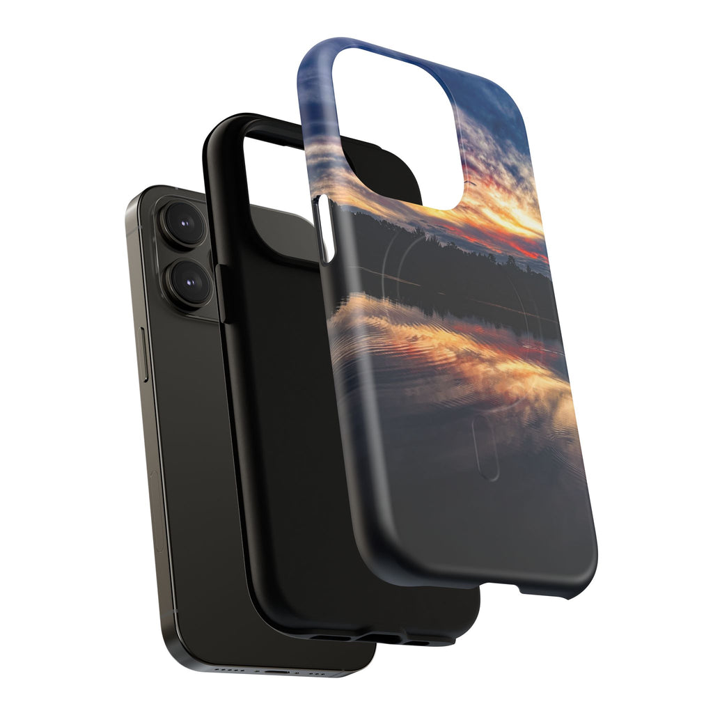Sunset Lake Tough Magnetic Phone Case — Durable Magnetic Mount iPhone Case with Scenic Reflection Design