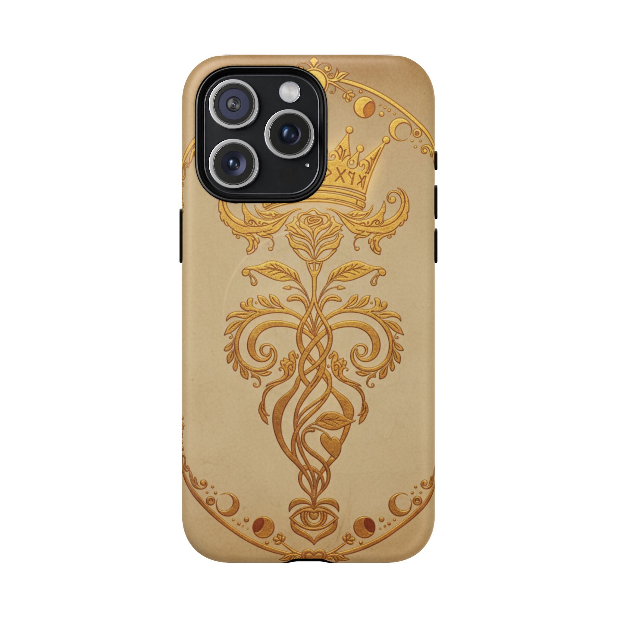Gold Floral Crest Tough Phone Case — Protective Magnetic iPhone Cover