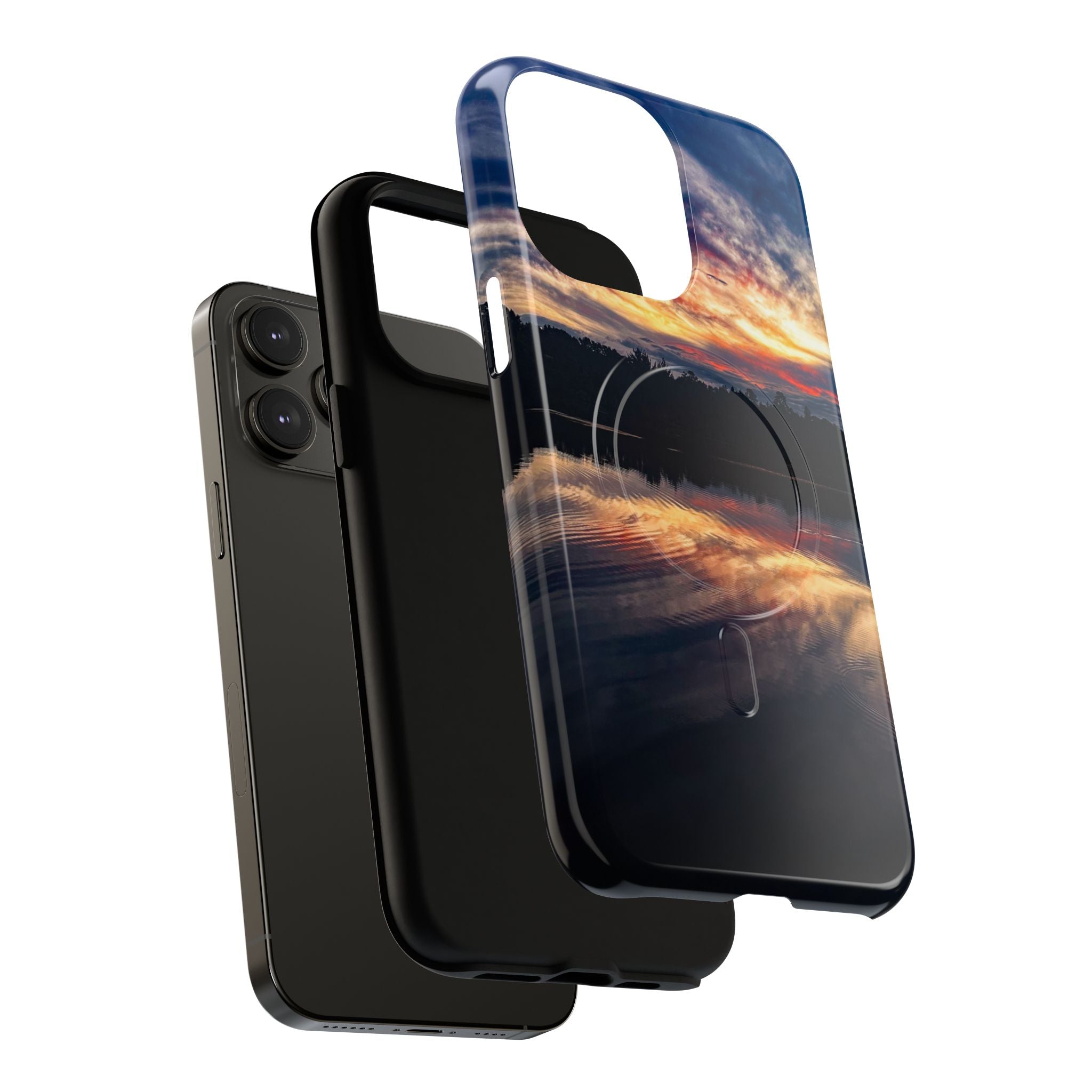 Sunset Lake Tough Magnetic Phone Case — Durable Magnetic Mount iPhone Case with Scenic Reflection Design