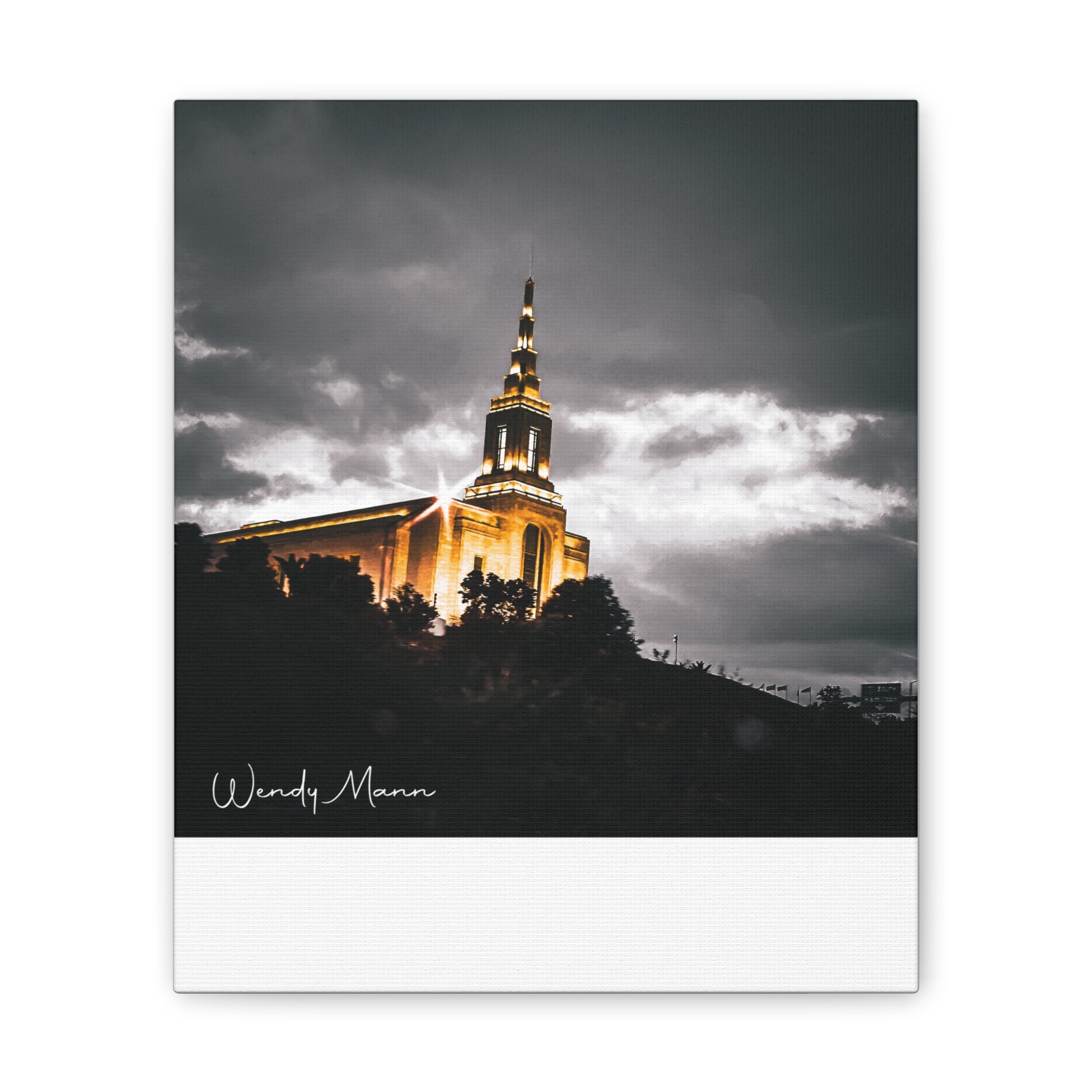 Illuminated Temple Nightscape Canvas