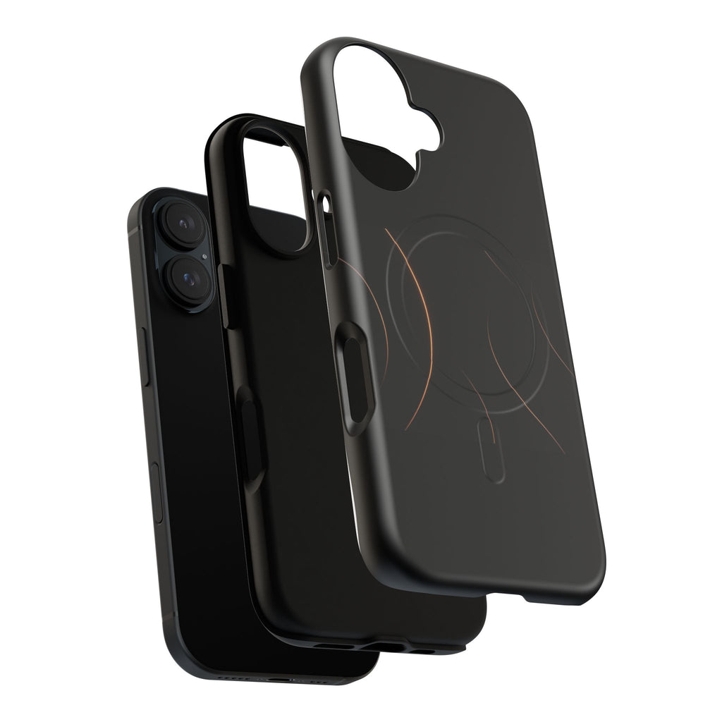 Magnetic Tough Phone Case — Black Minimalist Rings, Shockproof Magnetic Grip