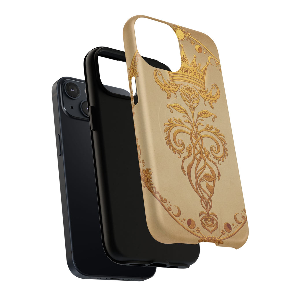Gold Floral Crest Tough Phone Case — Protective Magnetic iPhone Cover