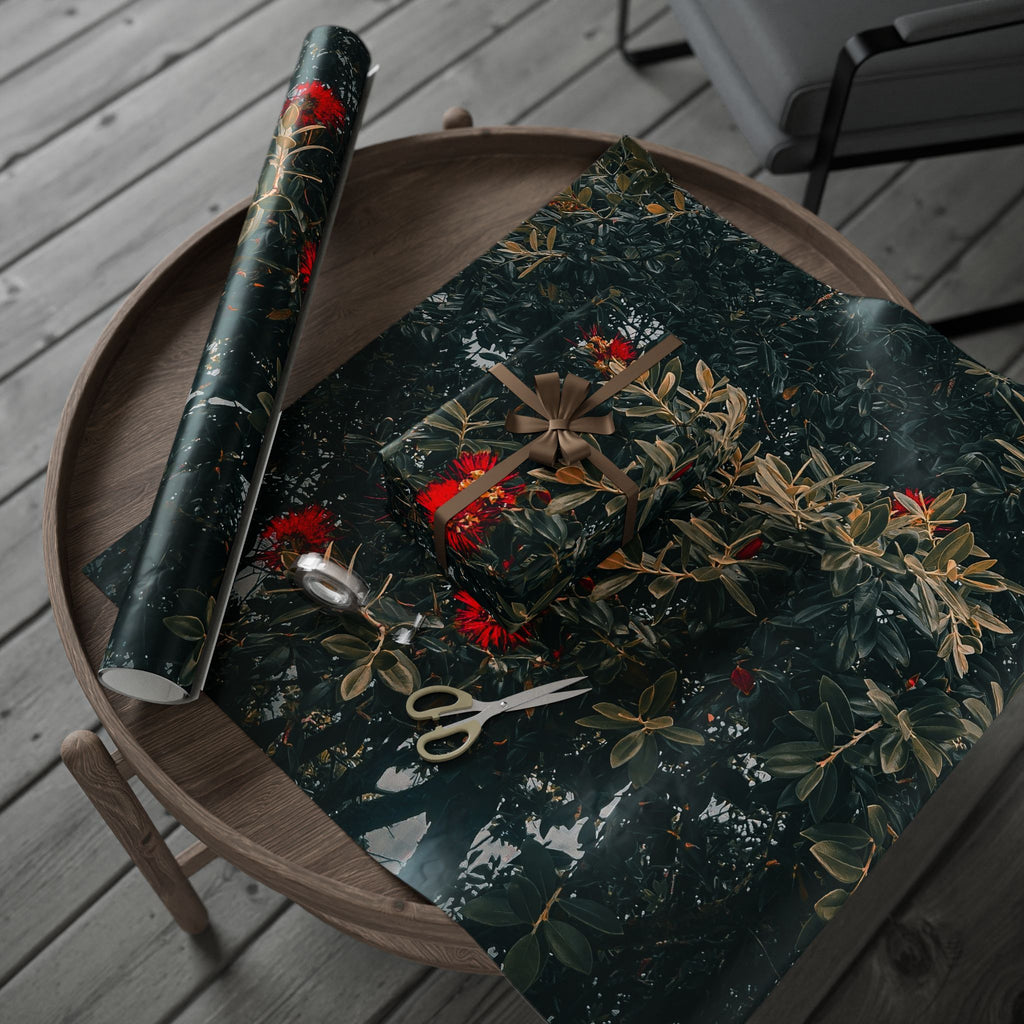 Wrapping Paper — Dark Floral Pōhutukawa Pattern Gift Wrap