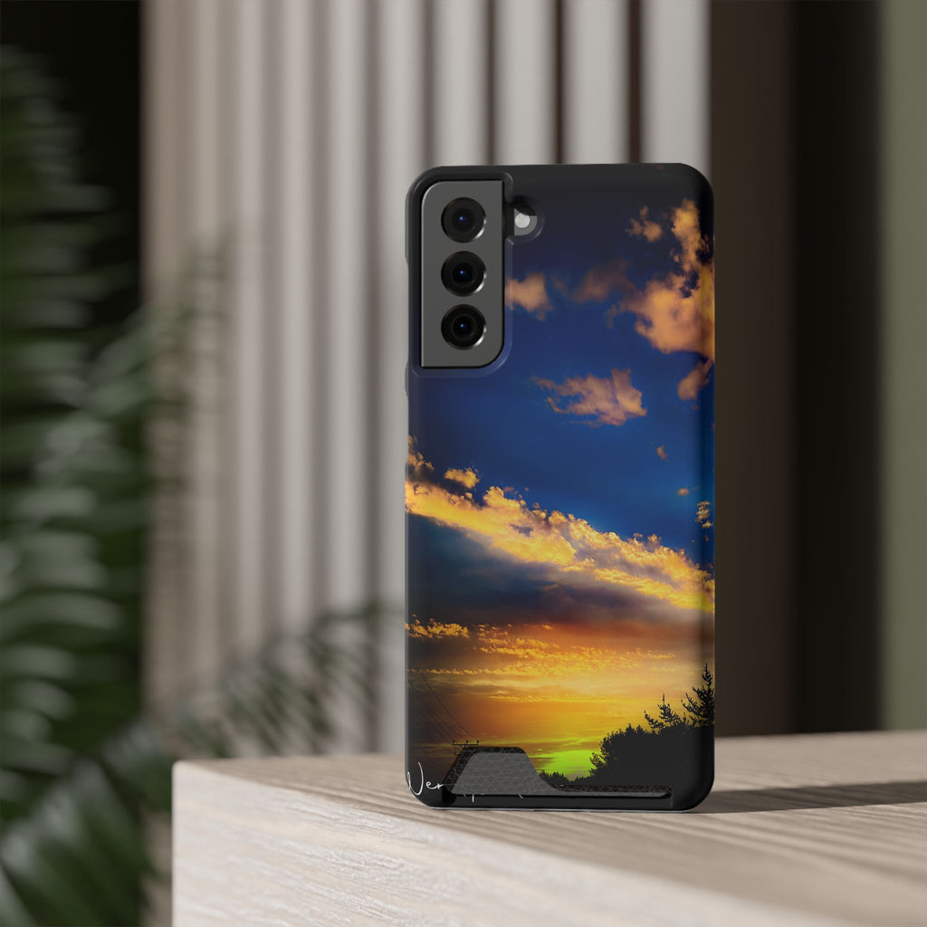 Sunset Sky Phone Case with Card Holder — Scenic Evening Landscape Wallet Case