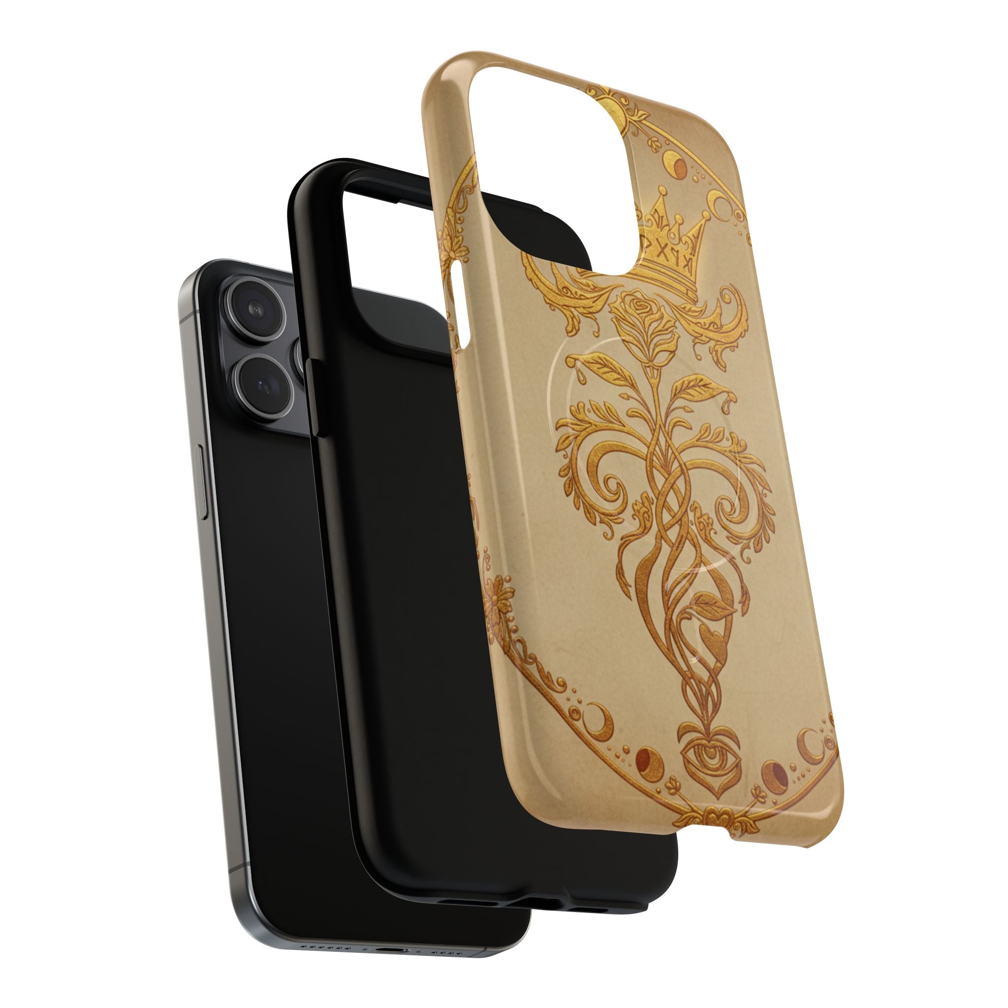 Gold Floral Crest Tough Phone Case — Protective Magnetic iPhone Cover
